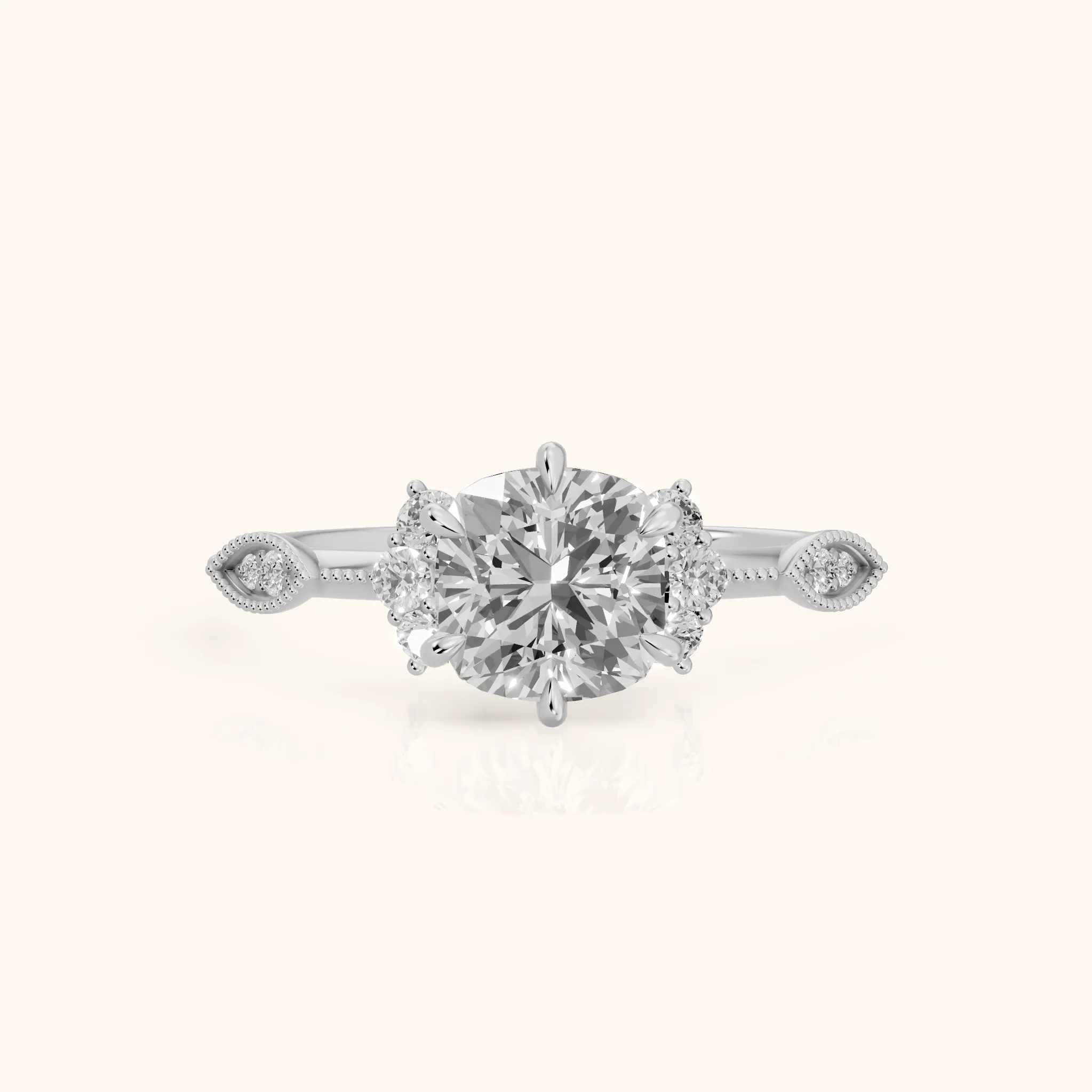 Naomi Vintage Milgrain Cushion Diamond Engagement Ring in Silver — view 1