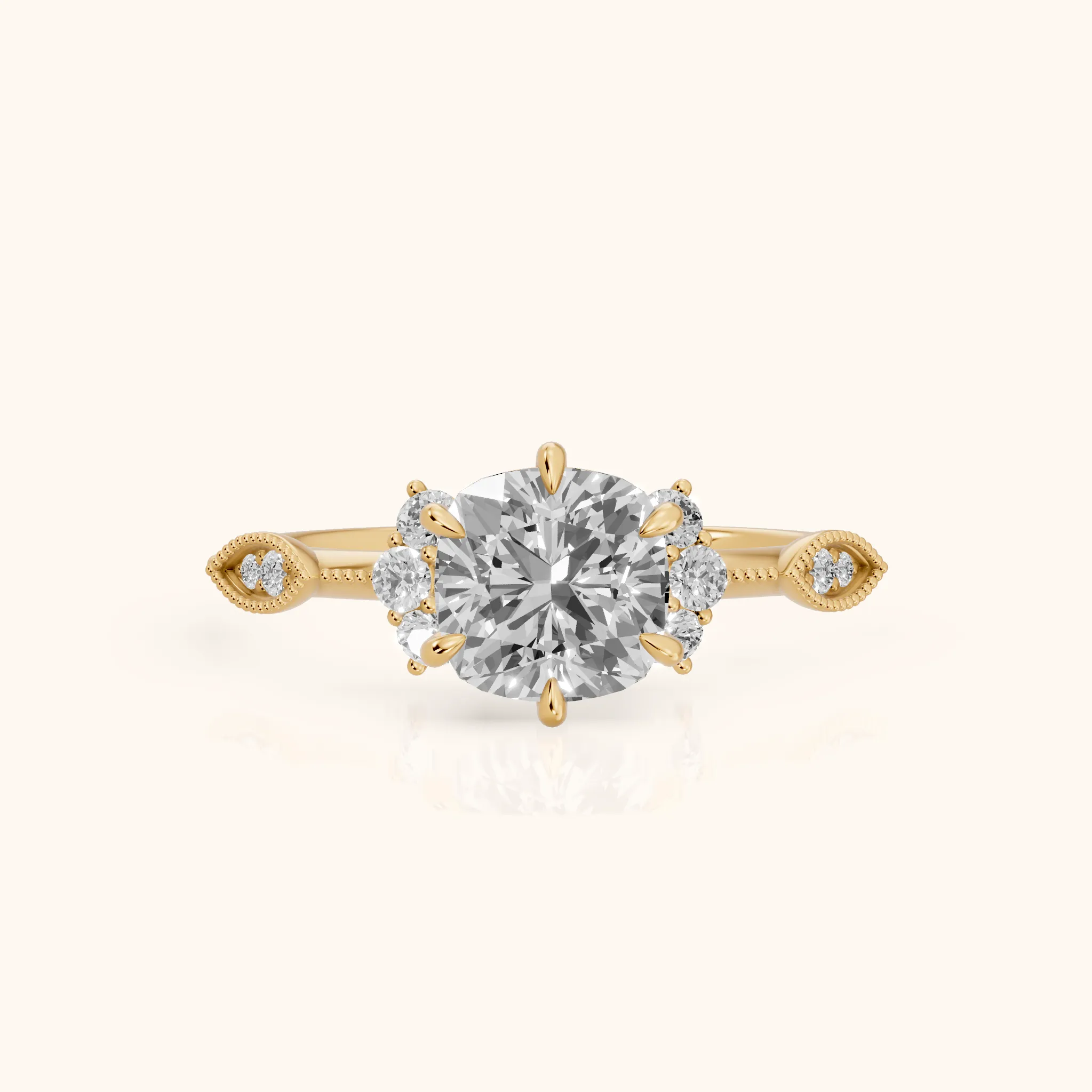 Naomi Vintage Milgrain Cushion Diamond Engagement Ring in Yellow Gold — view 1