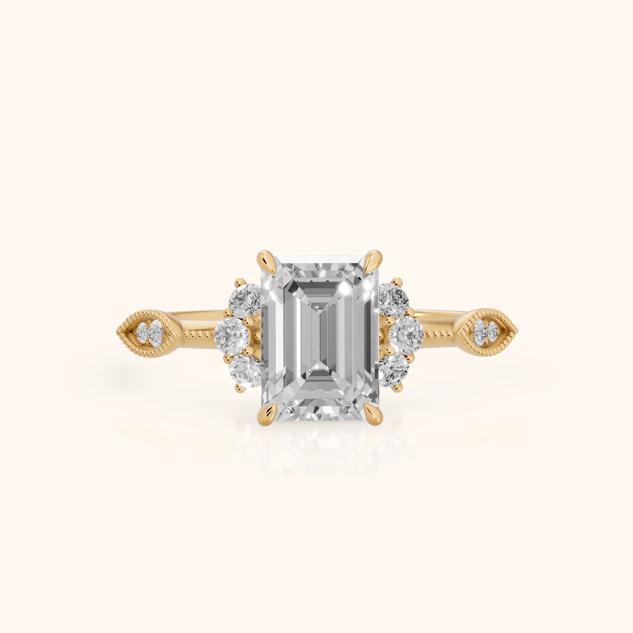 Naomi Vintage Milgrain Emerald Diamond Engagement Ring in Yellow Gold — view 1