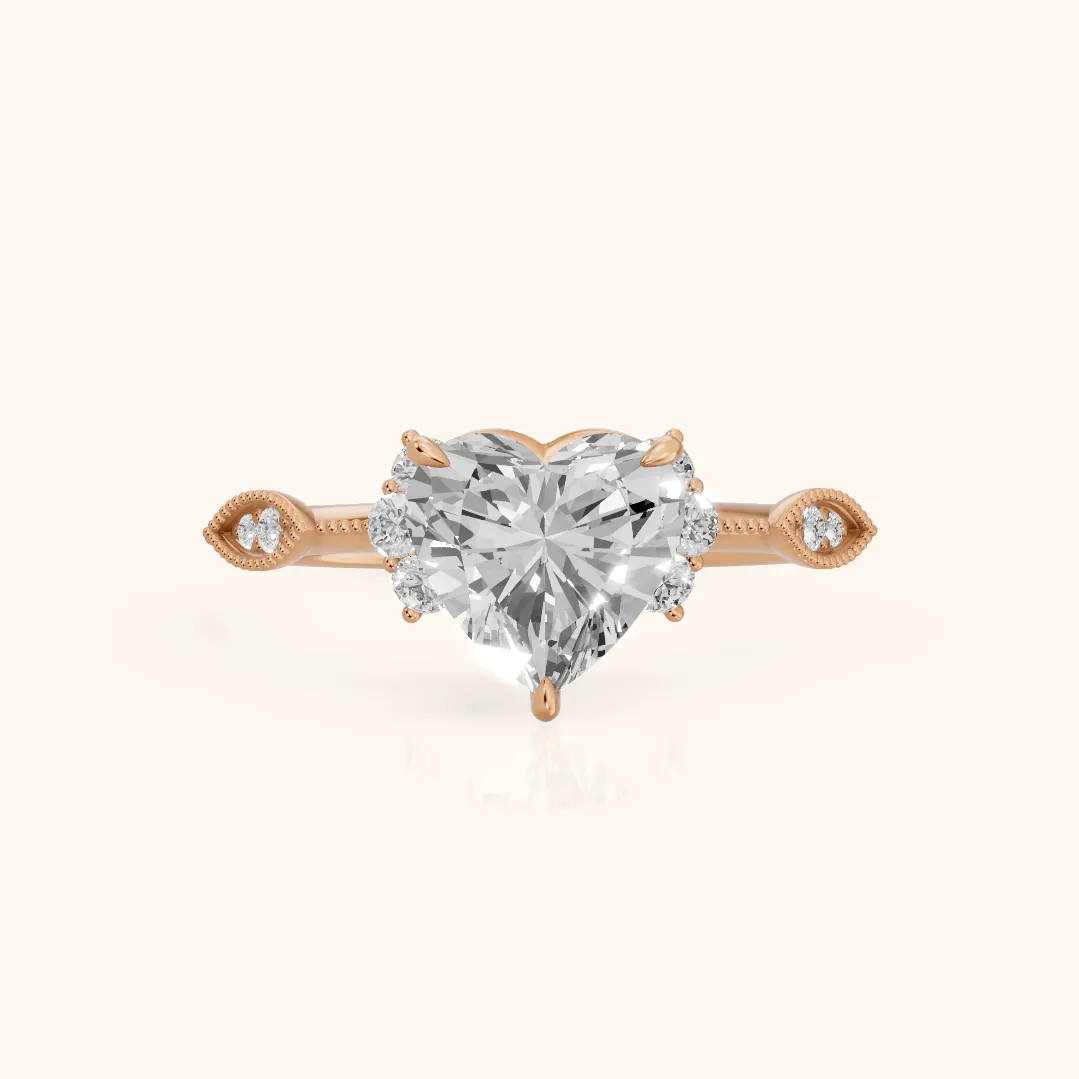 Naomi Vintage Milgrain Heart Diamond Engagement Ring in Rose Gold — view 2