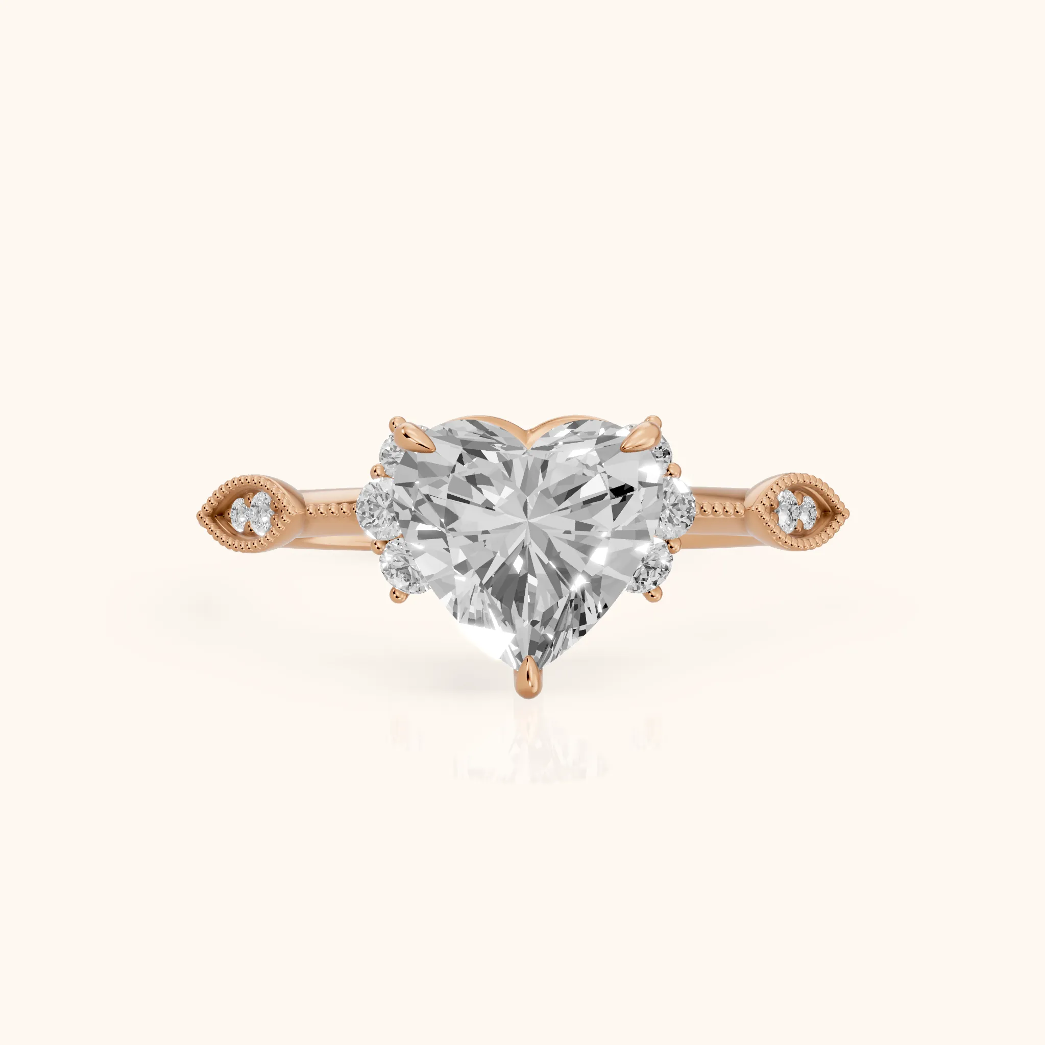 Naomi Vintage Milgrain Heart Diamond Engagement Ring in Rose Gold — view 1