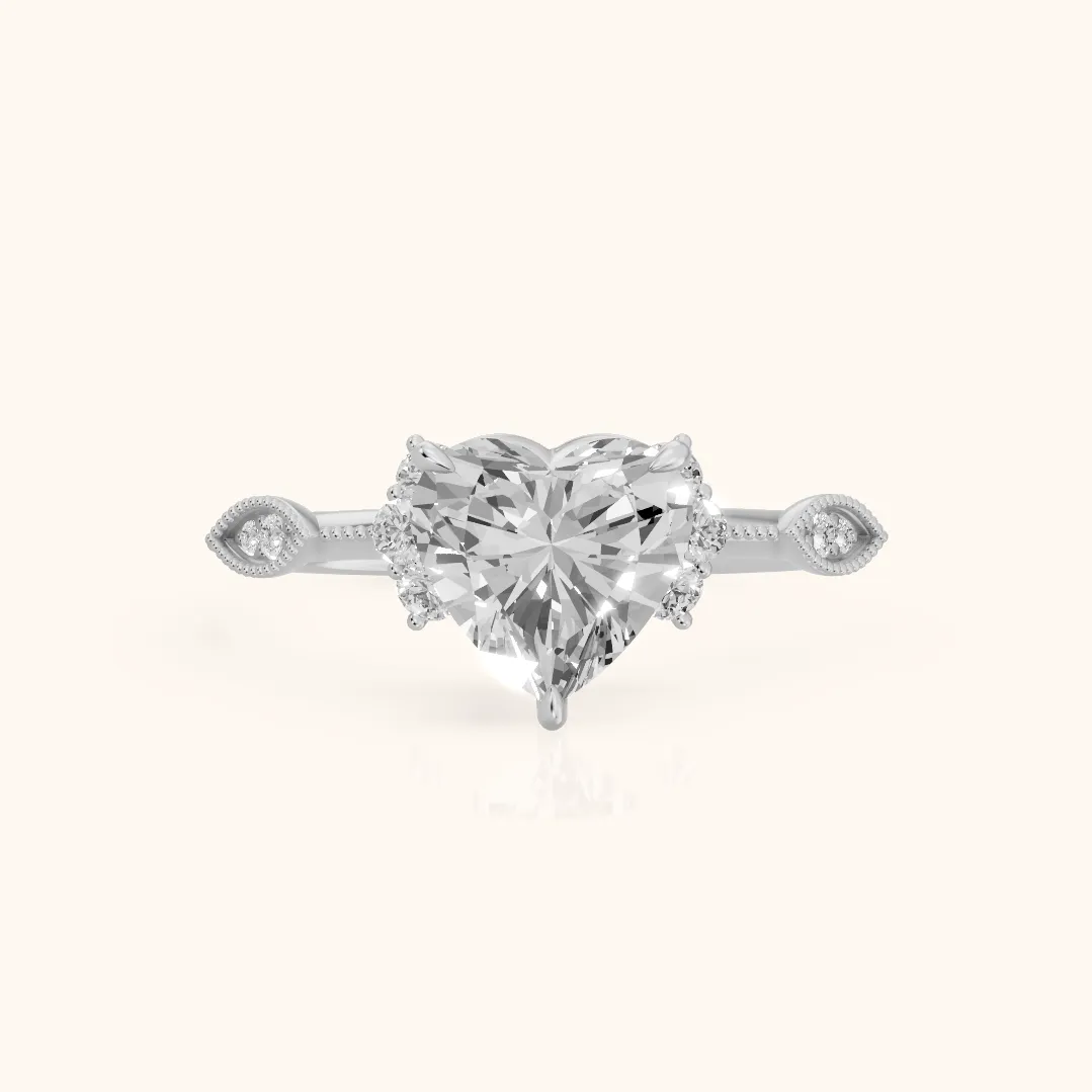 Naomi Vintage Milgrain Heart Diamond Engagement Ring in Platinum — view 2