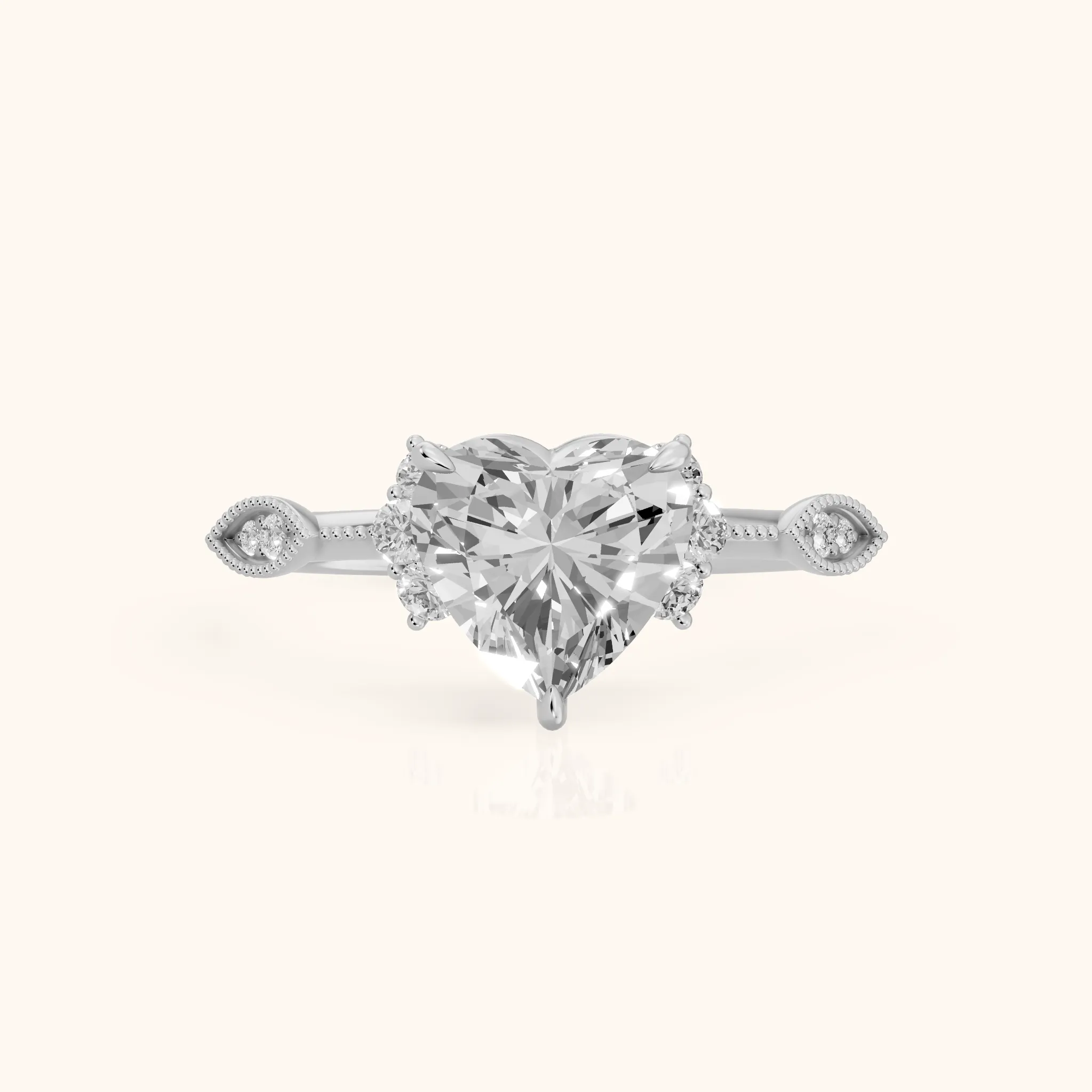 Naomi Vintage Milgrain Heart Diamond Engagement Ring in Platinum — view 1