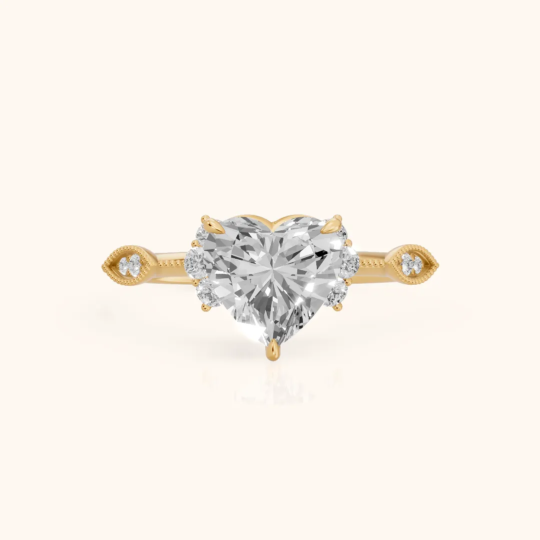 Naomi Vintage Milgrain Heart Diamond Engagement Ring in Yellow Gold — view 2
