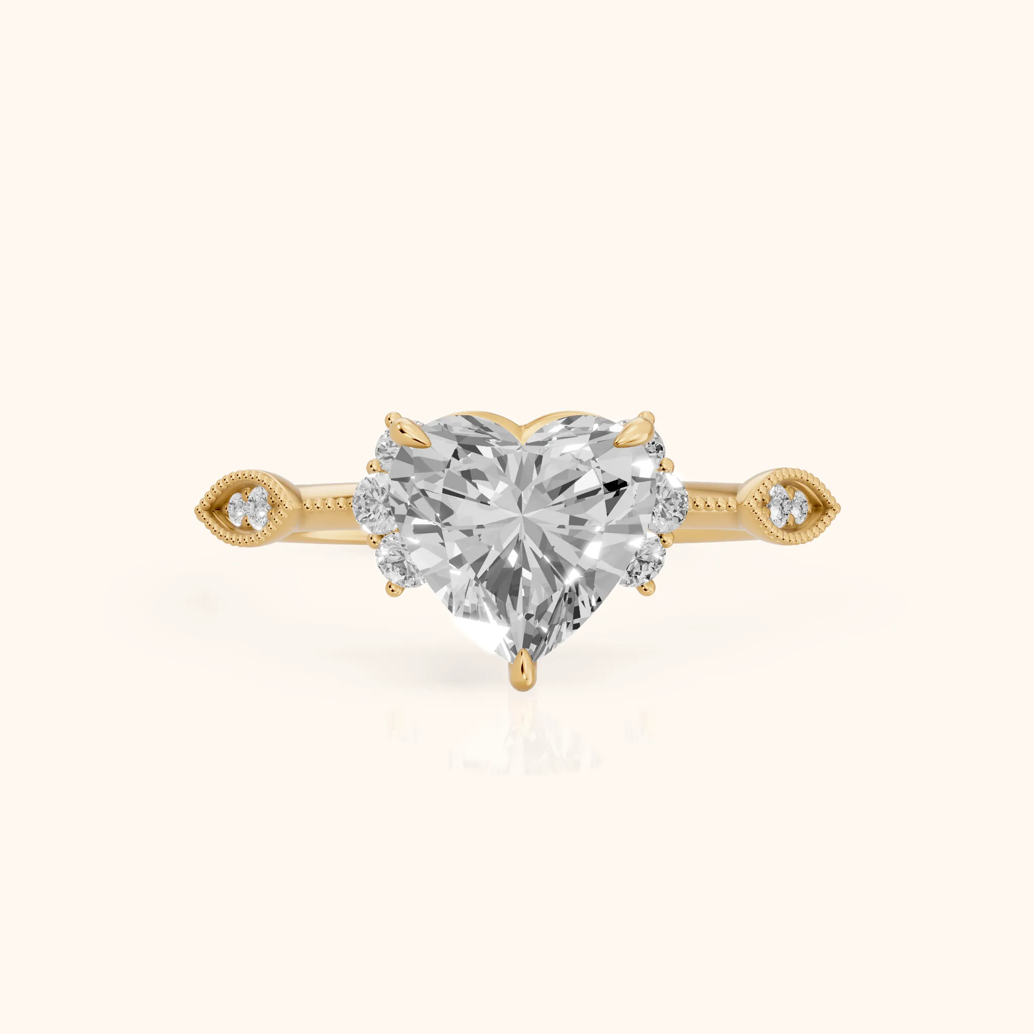 Naomi Vintage Milgrain Heart Diamond Engagement Ring in Yellow Gold — view 1