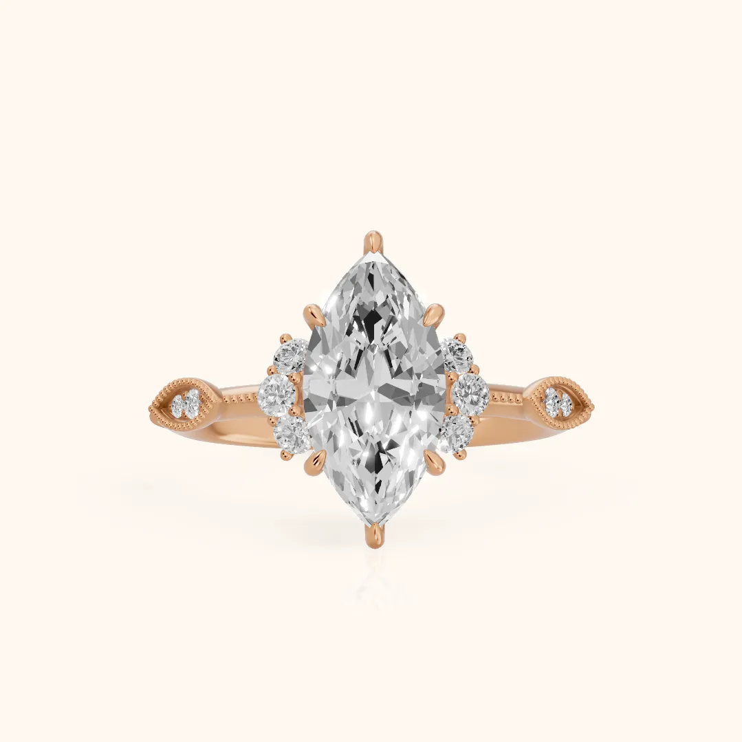 Naomi Vintage Milgrain Marquise Diamond Engagement Ring in Rose Gold — view 2
