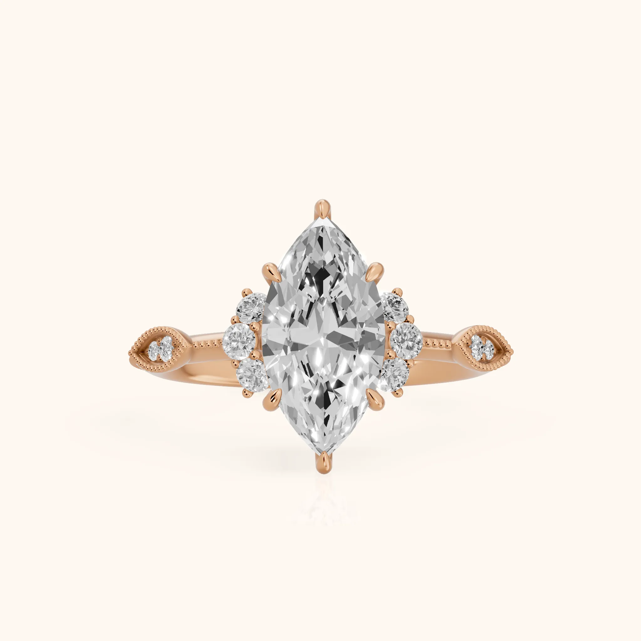 Naomi Vintage Milgrain Marquise Diamond Engagement Ring in Rose Gold — view 1