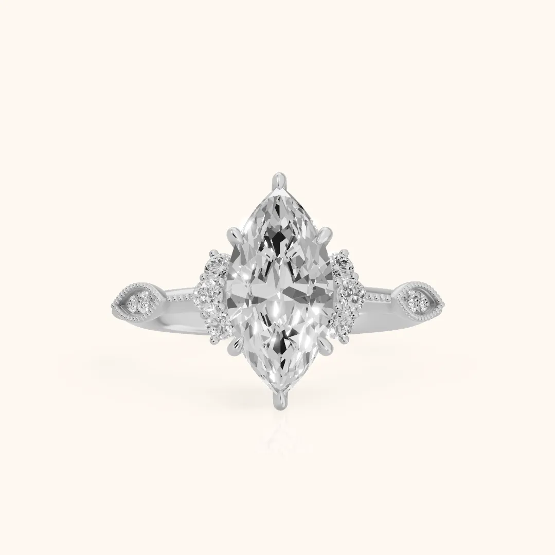Naomi Vintage Milgrain Marquise Diamond Engagement Ring in Platinum — view 2