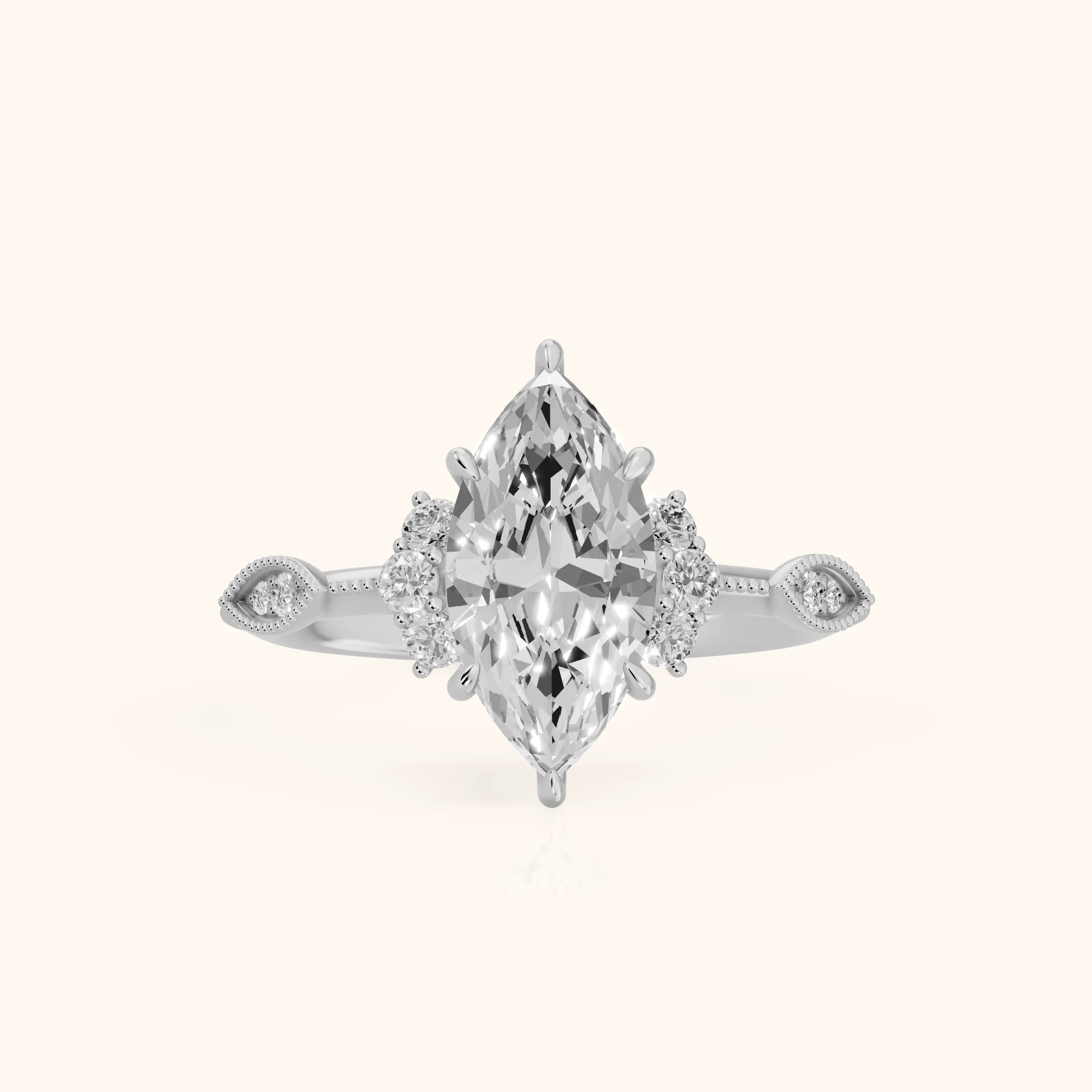 Naomi Vintage Milgrain Marquise Diamond Engagement Ring in Platinum — view 1