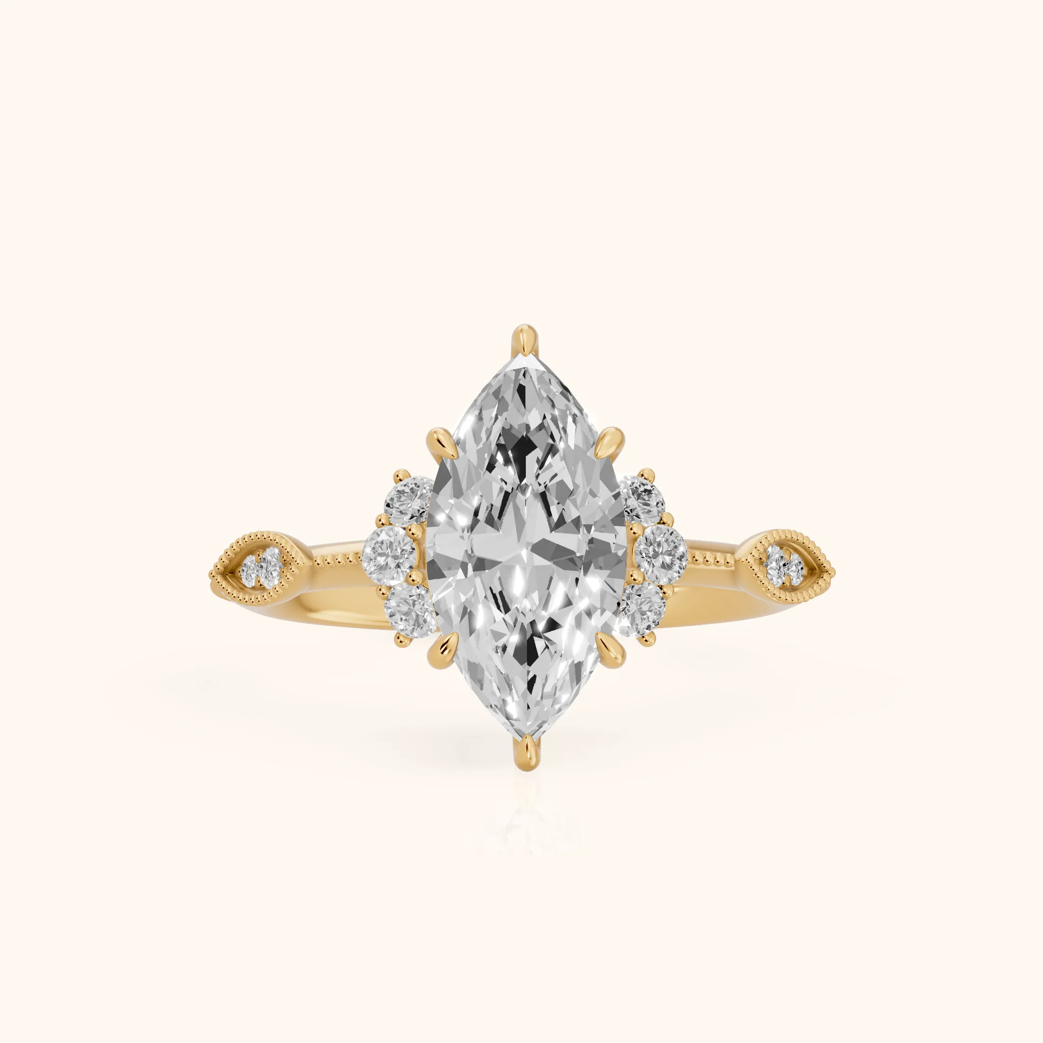 Naomi Vintage Milgrain Marquise Diamond Engagement Ring in Yellow Gold — view 1