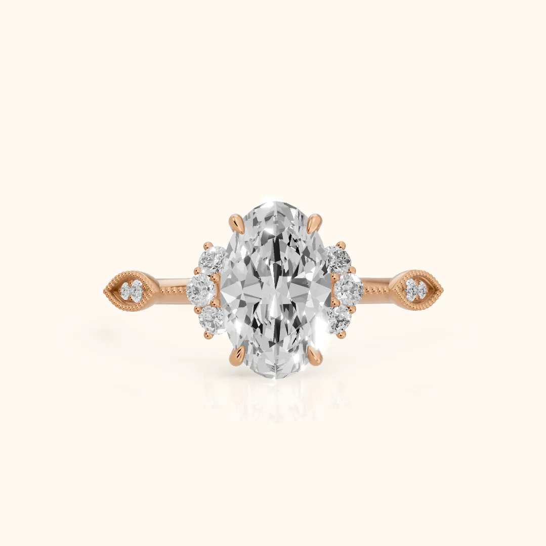 Naomi Vintage Milgrain Oval Diamond Engagement Ring in Rose Gold — view 2