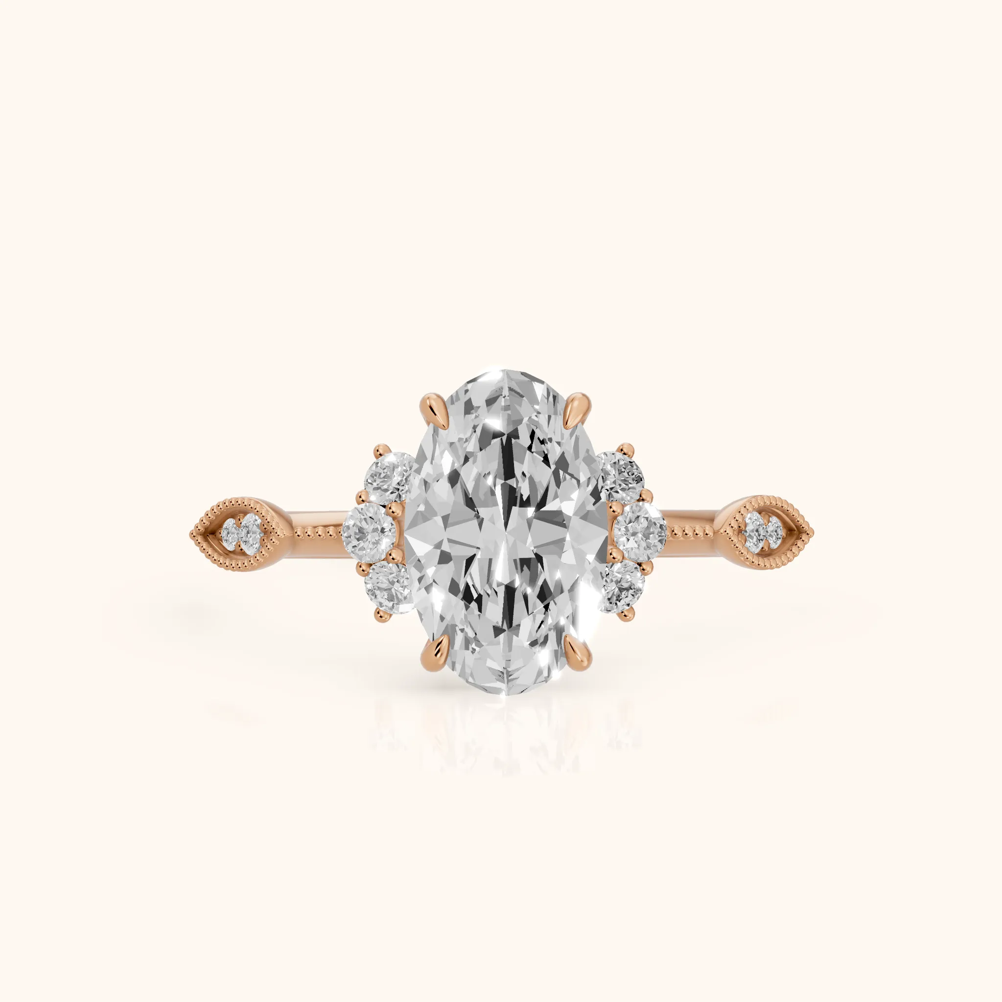 Naomi Vintage Milgrain Oval Diamond Engagement Ring in Rose Gold — view 1