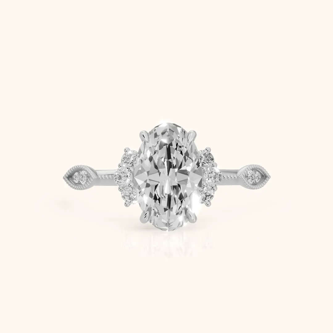 Naomi Vintage Milgrain Oval Diamond Engagement Ring in Silver — view 2