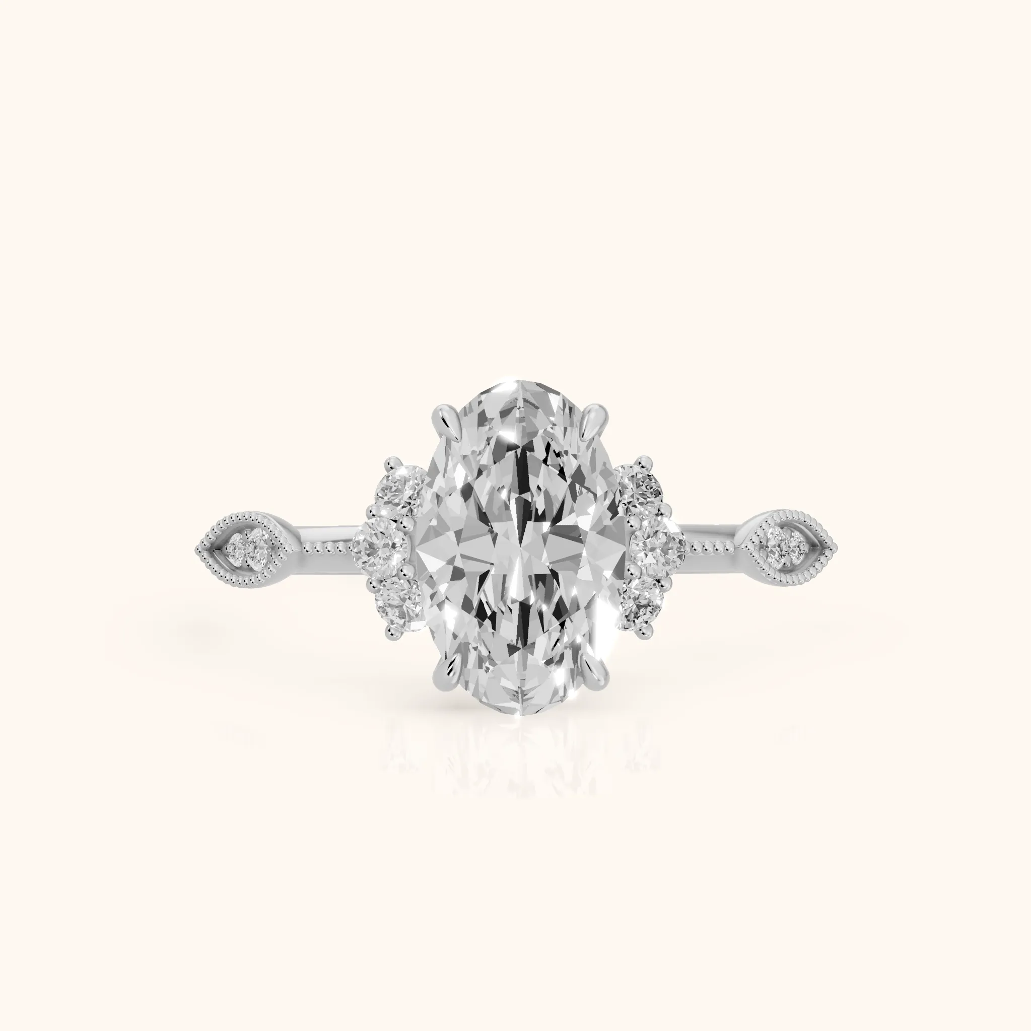 Naomi Vintage Milgrain Oval Diamond Engagement Ring in Silver — view 1