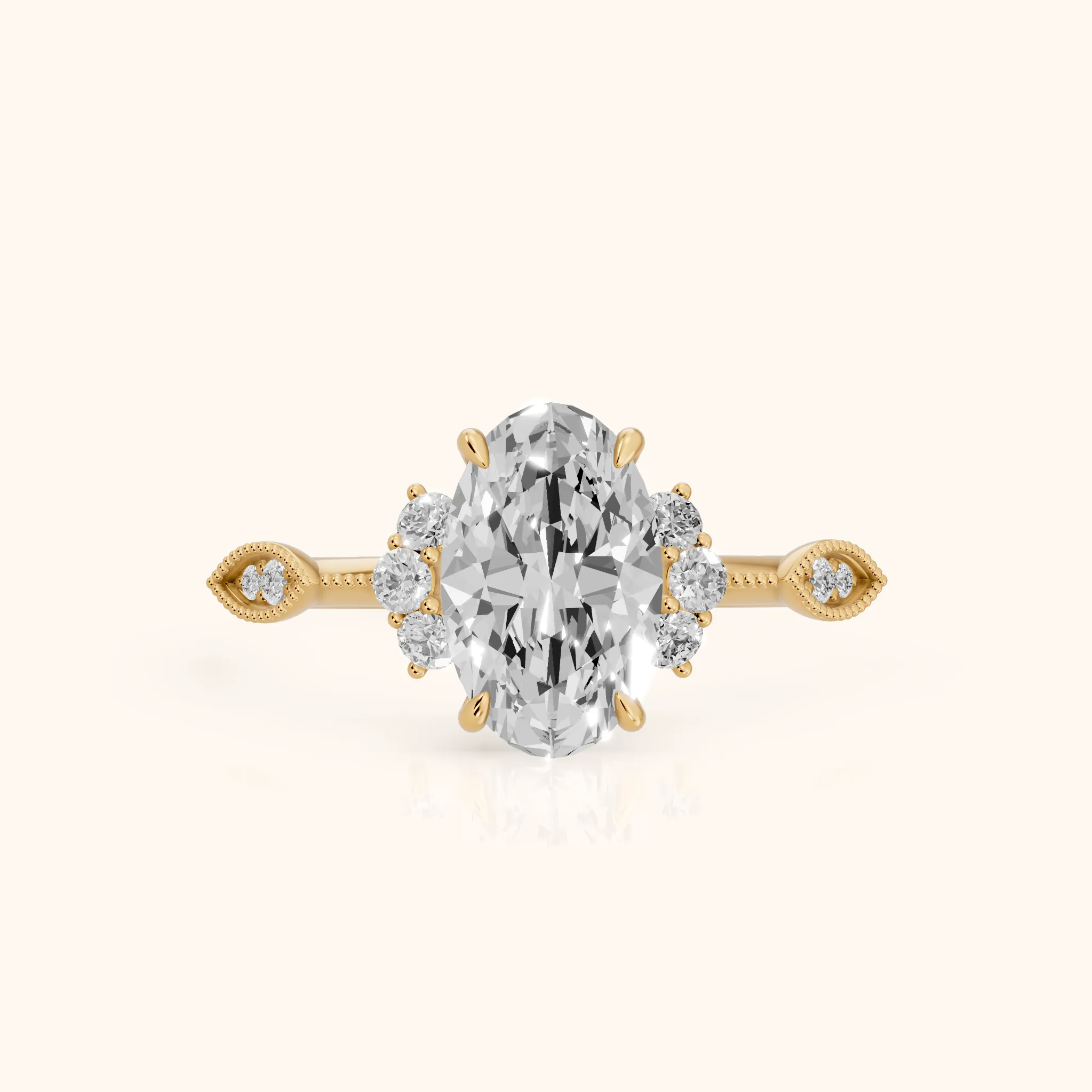 Naomi Vintage Milgrain Oval Diamond Engagement Ring in Yellow Gold — view 1