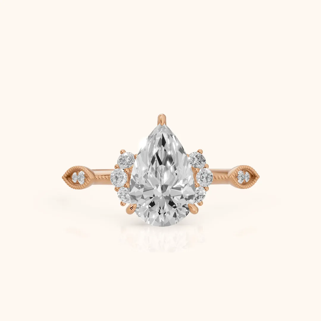 Naomi Vintage Milgrain Pear Diamond Engagement Ring in Rose Gold — view 2