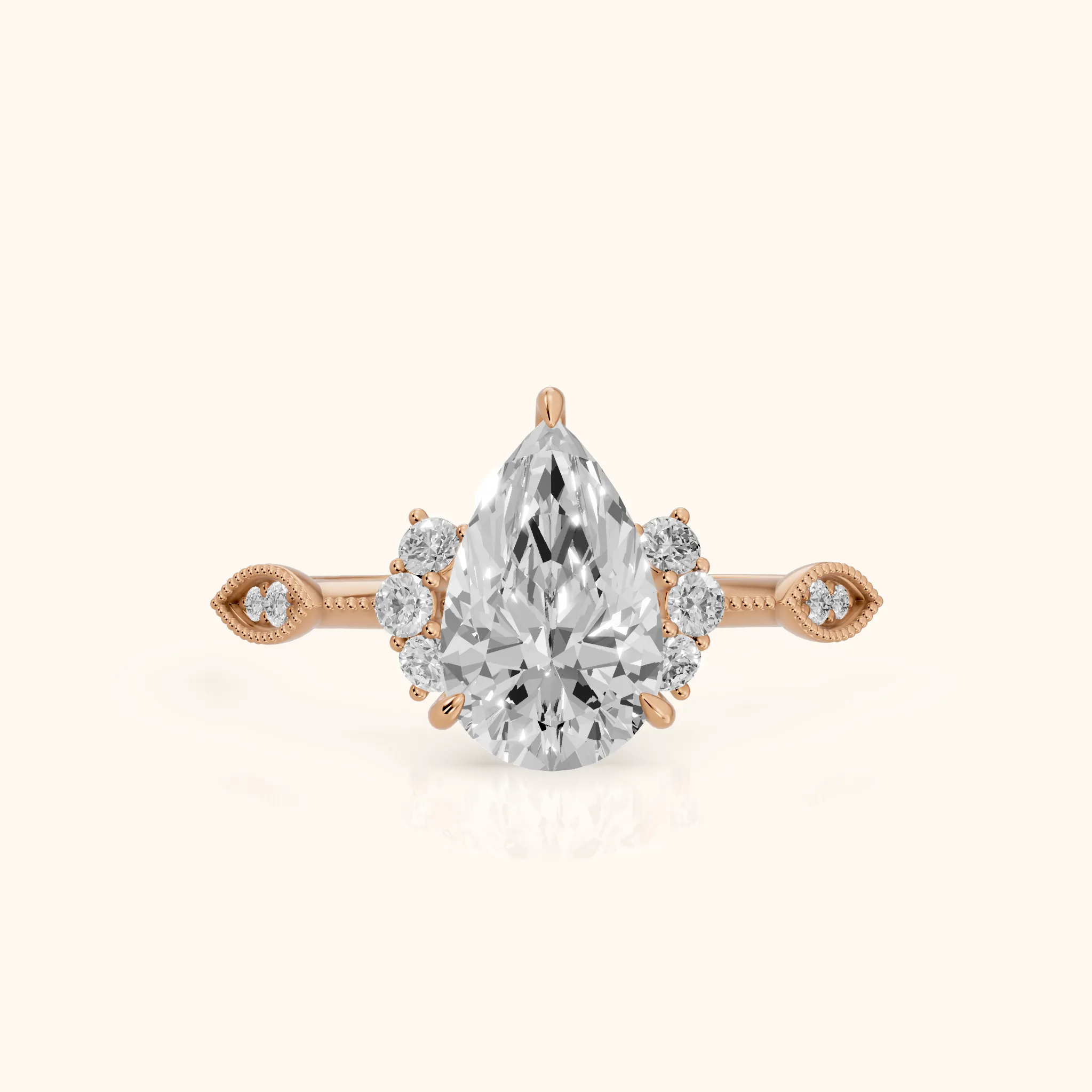 Naomi Vintage Milgrain Pear Diamond Engagement Ring in Rose Gold — view 1