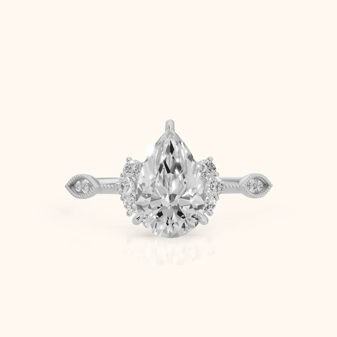 Naomi Vintage Milgrain Pear Diamond Engagement Ring in Silver — view 2