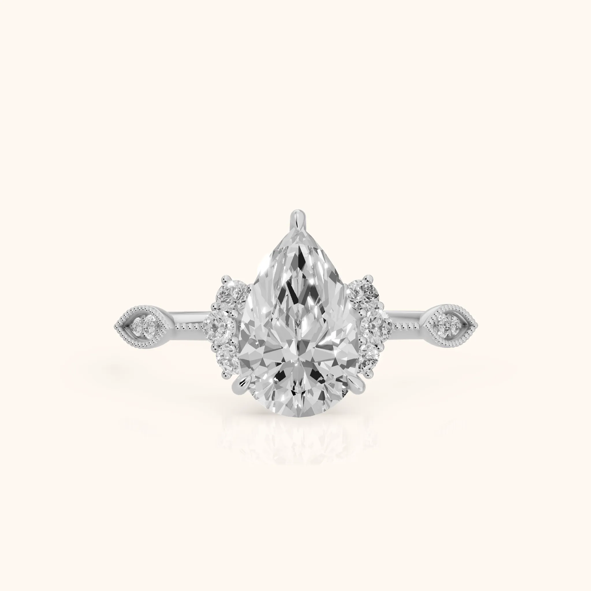 Naomi Vintage Milgrain Pear Diamond Engagement Ring in Silver — view 1