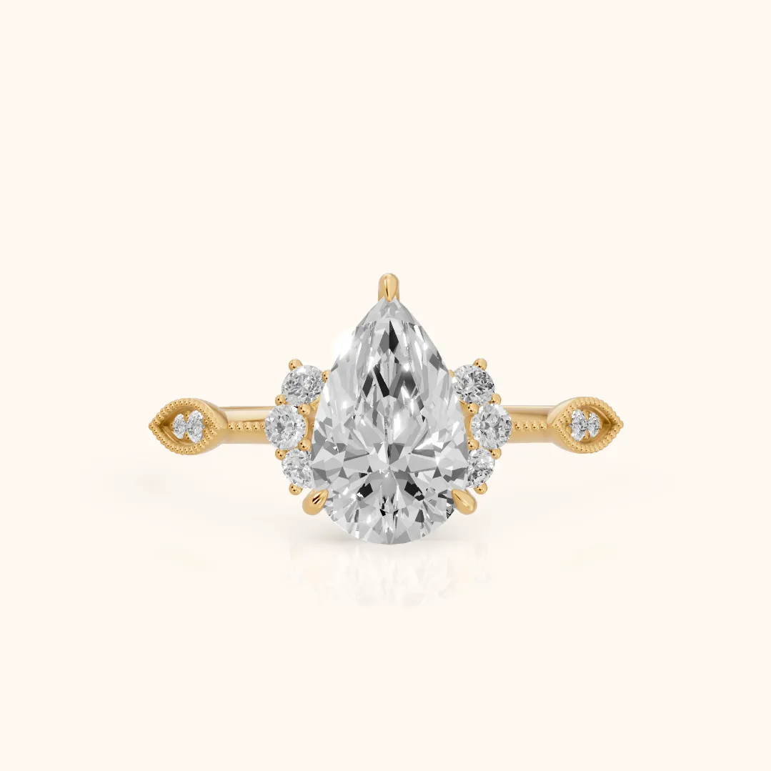 Naomi Vintage Milgrain Pear Diamond Engagement Ring in Yellow Gold — view 2