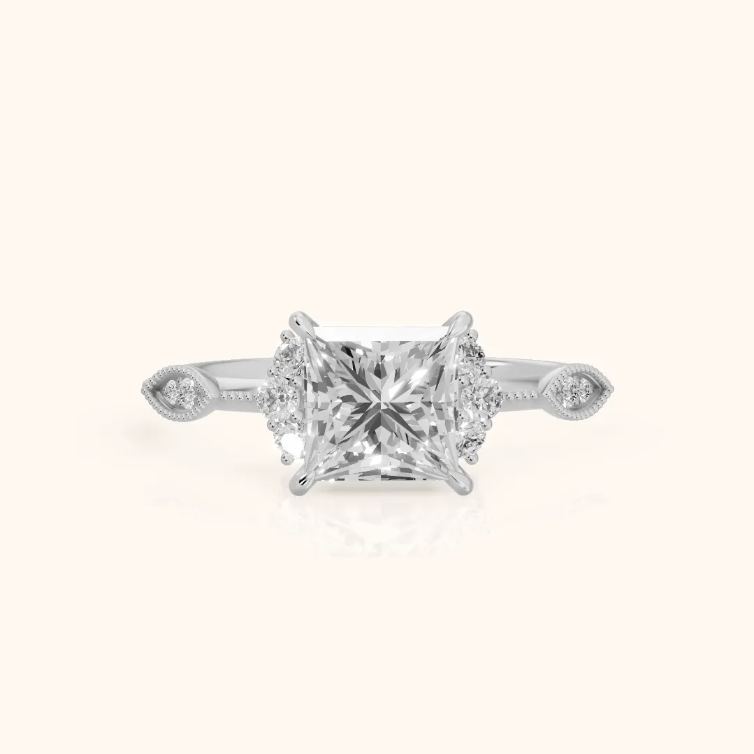Naomi Vintage Milgrain Princess Diamond Engagement Ring in Silver — view 2
