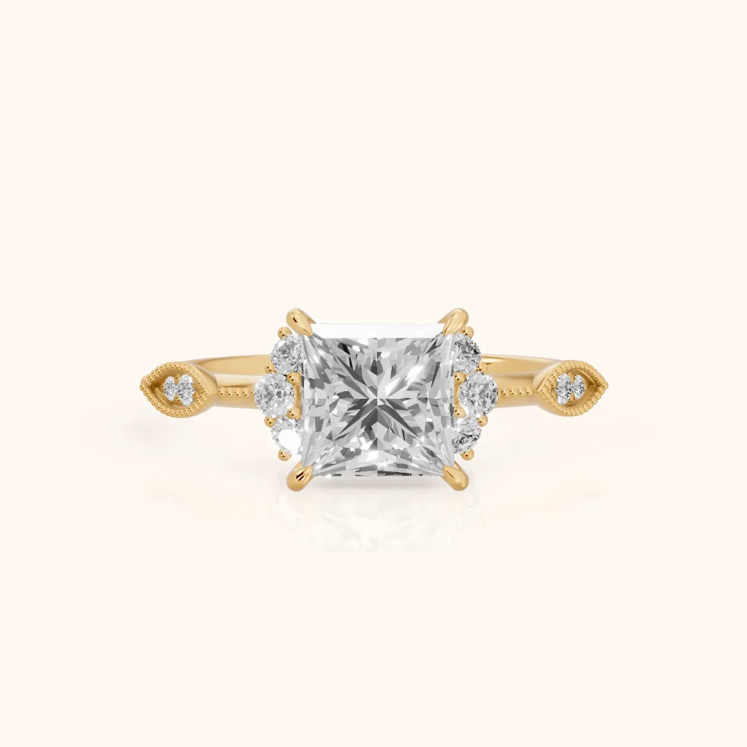 Naomi Vintage Milgrain Princess Diamond Engagement Ring in Yellow Gold — view 2