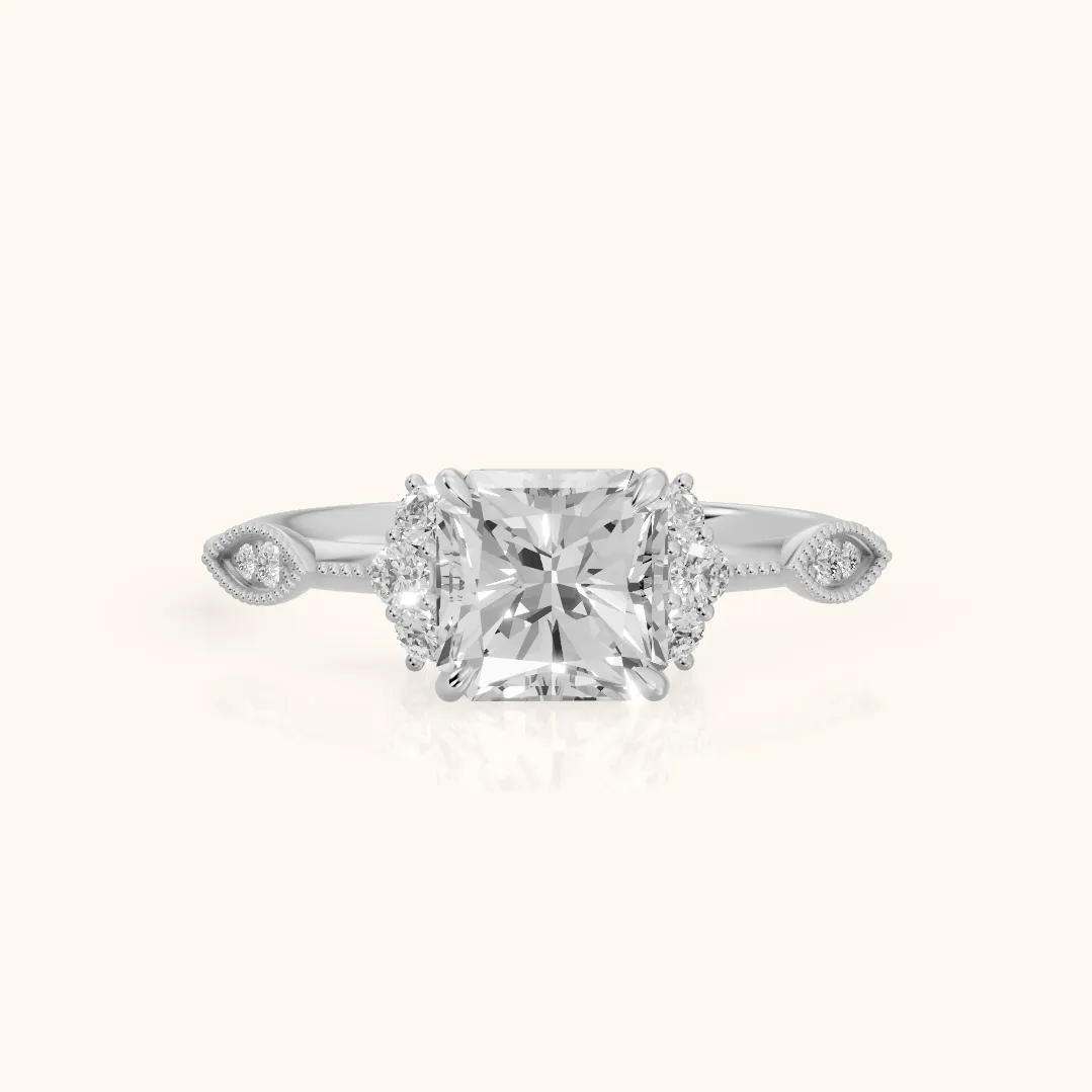 Naomi Vintage Milgrain Radiant Diamond Engagement Ring in Silver — view 2