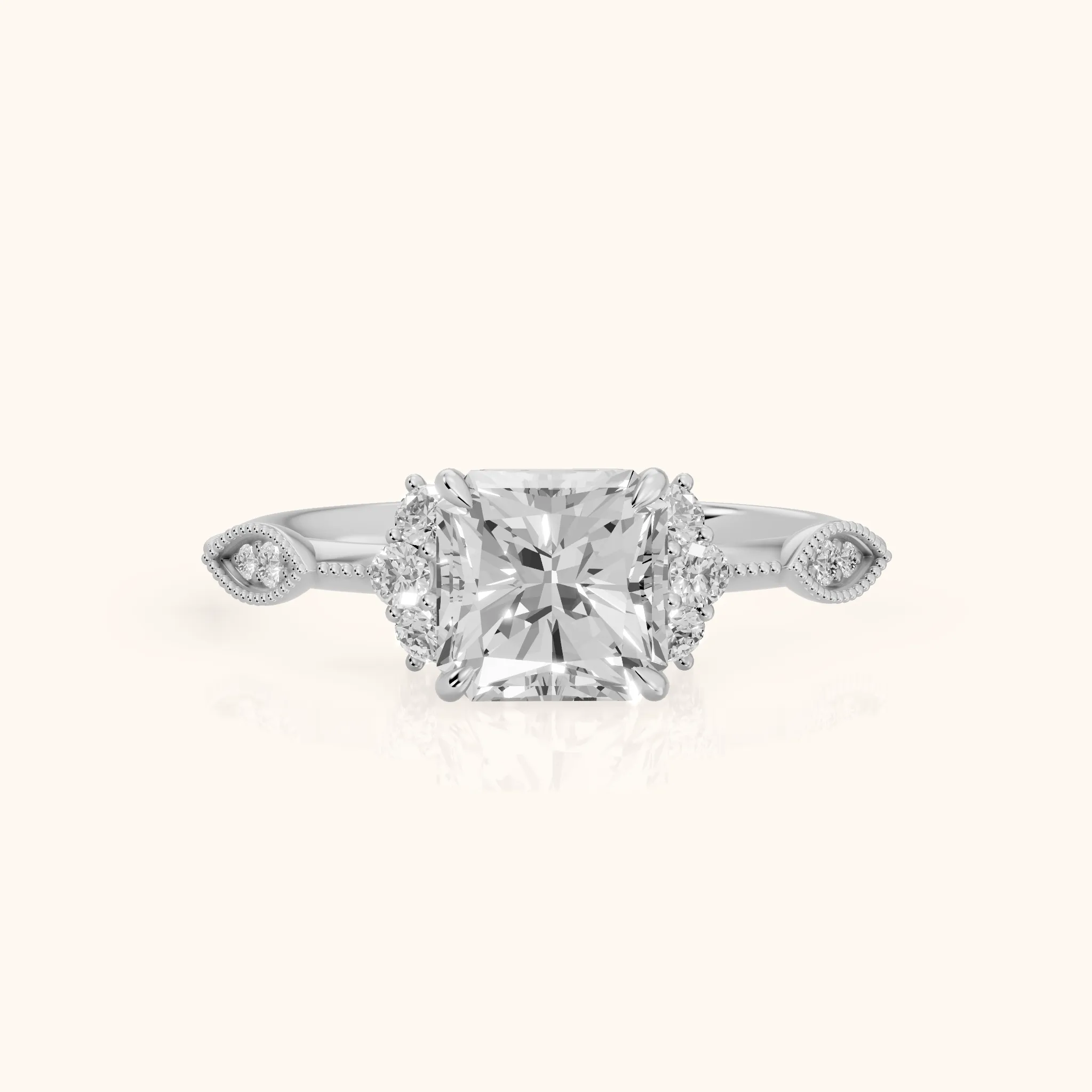 Naomi Vintage Milgrain Radiant Diamond Engagement Ring in Silver — view 1