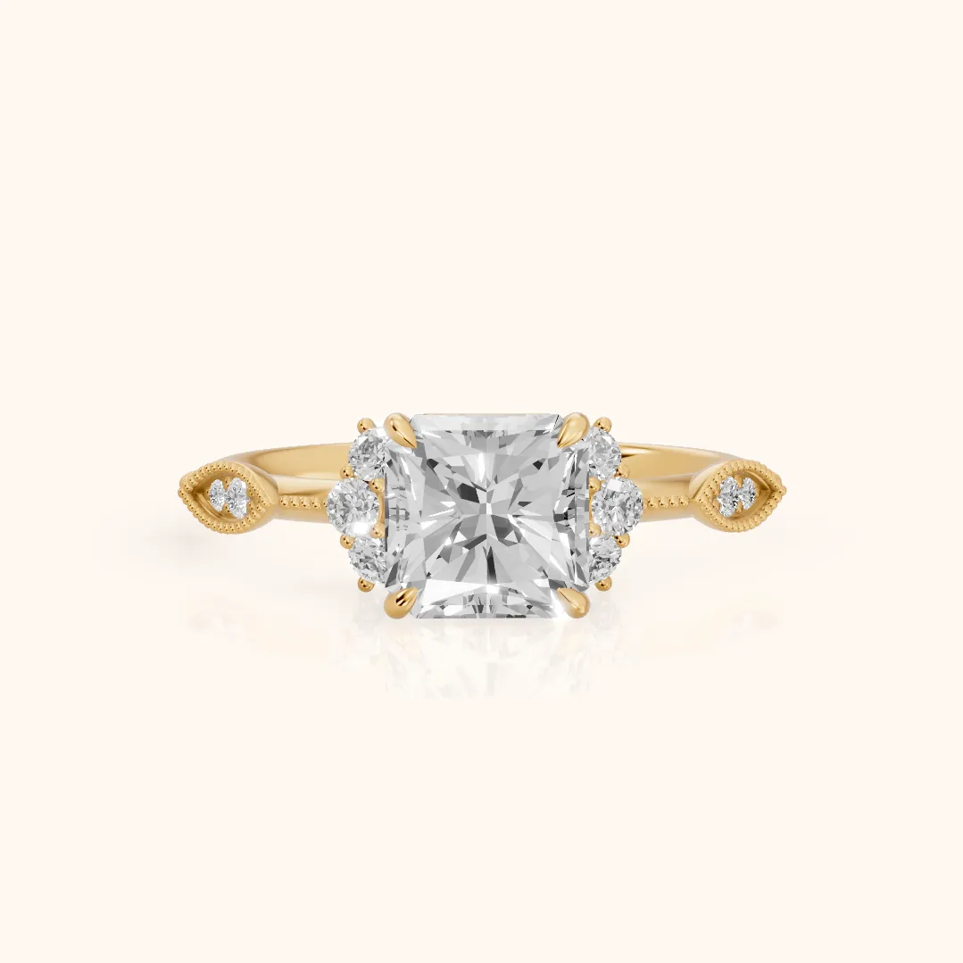 Naomi Vintage Milgrain Radiant Diamond Engagement Ring in Yellow Gold — view 2