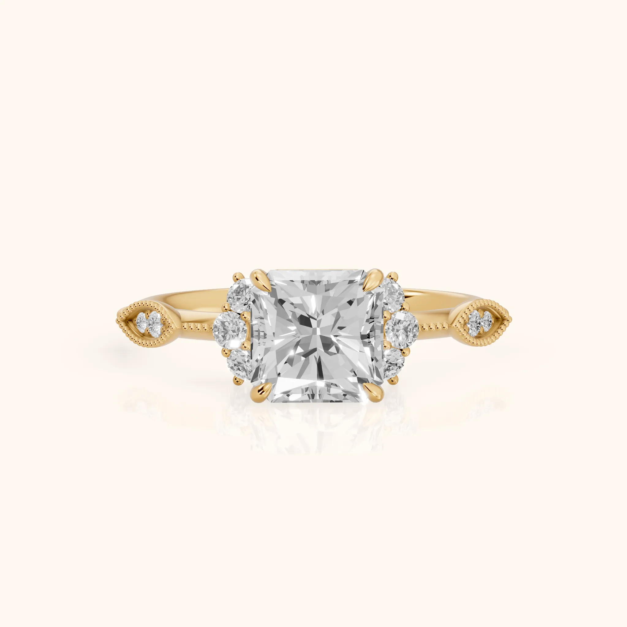 Naomi Vintage Milgrain Radiant Diamond Engagement Ring in Yellow Gold — view 1