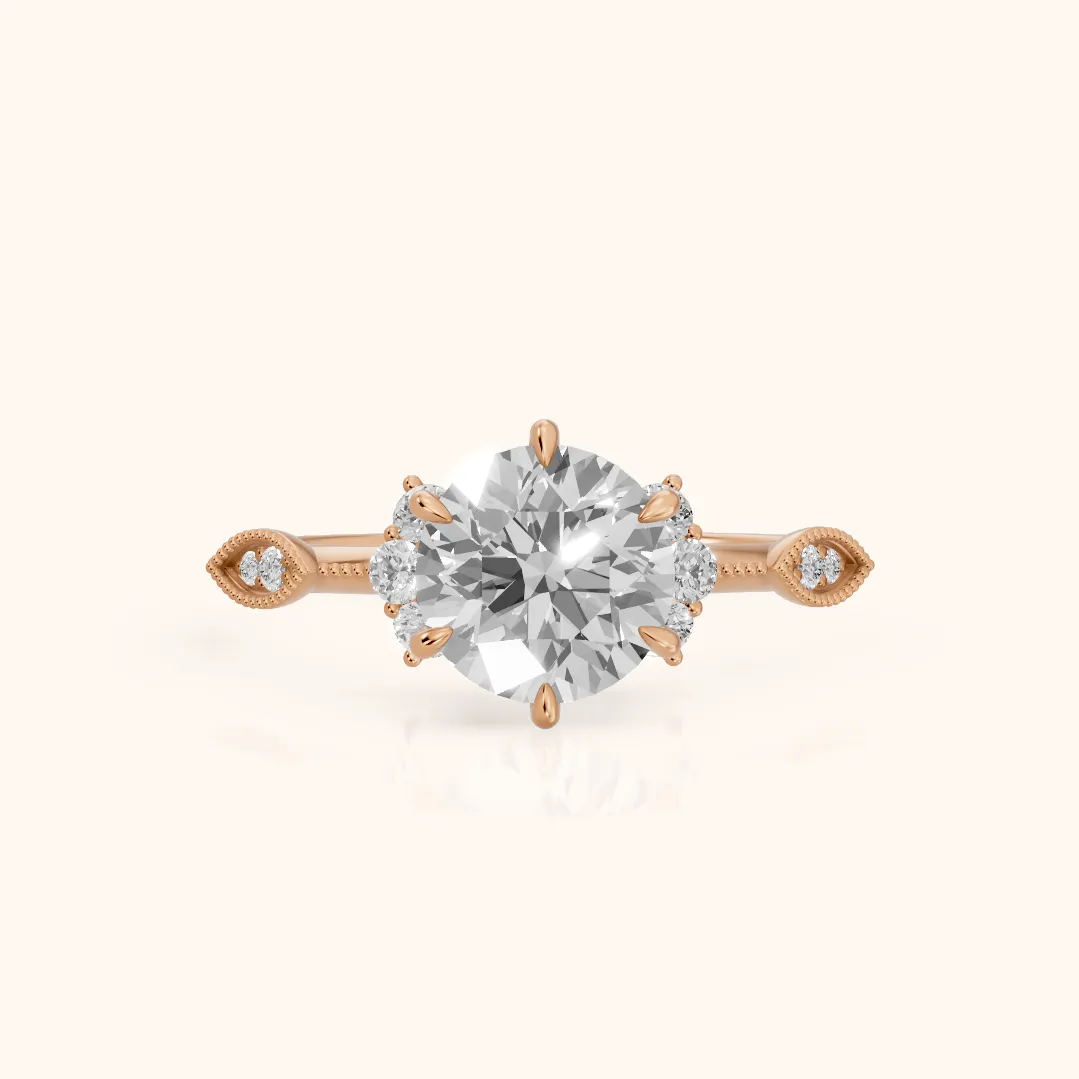 Naomi Vintage Milgrain Round Diamond Engagement Ring in Rose Gold — view 2