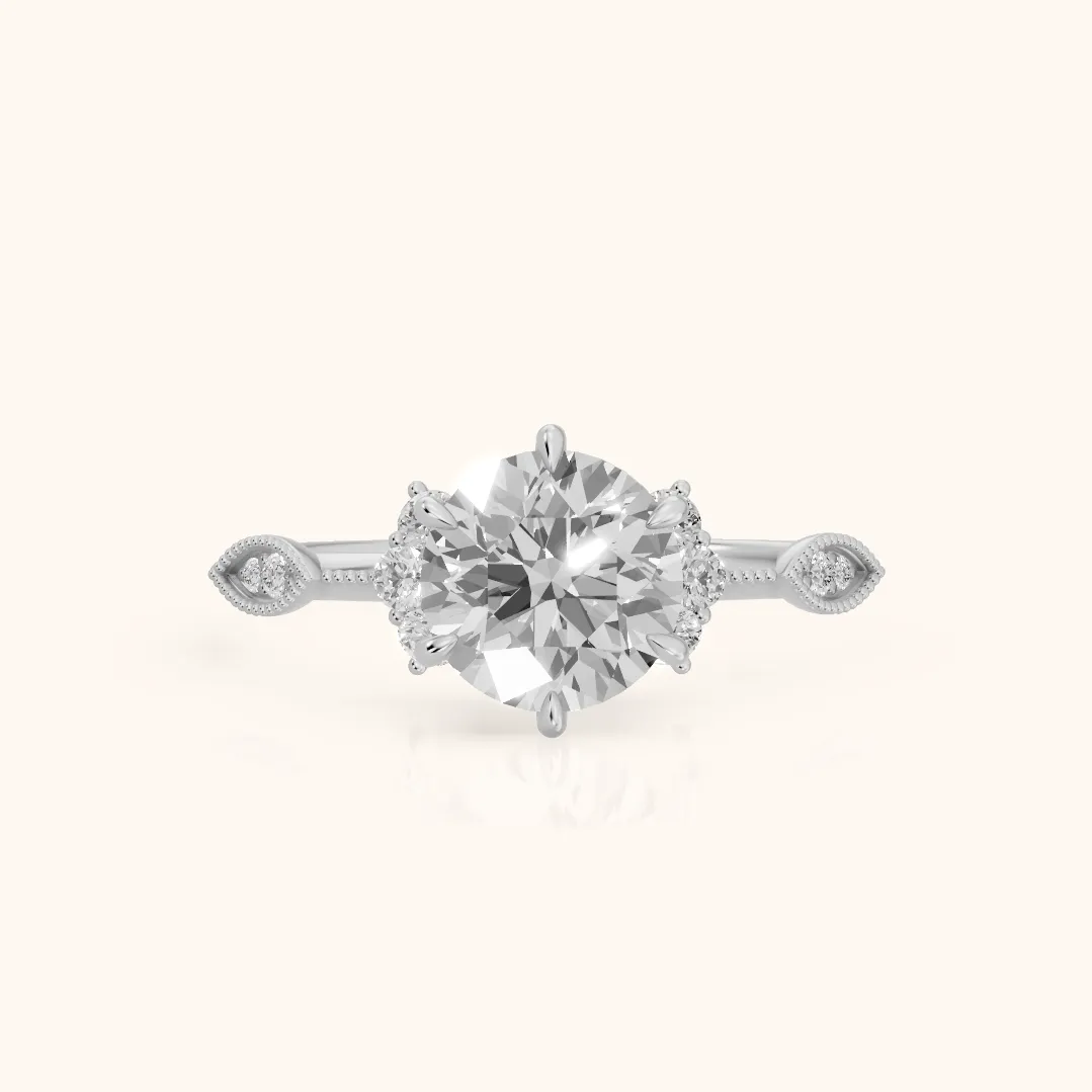 Naomi Vintage Milgrain Round Diamond Engagement Ring in Silver — view 2
