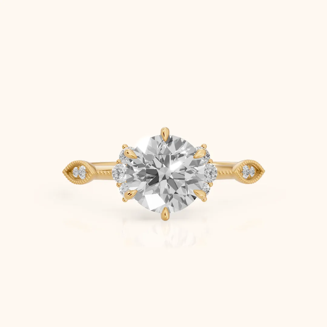 Naomi Vintage Milgrain Round Diamond Engagement Ring in Yellow Gold — view 2
