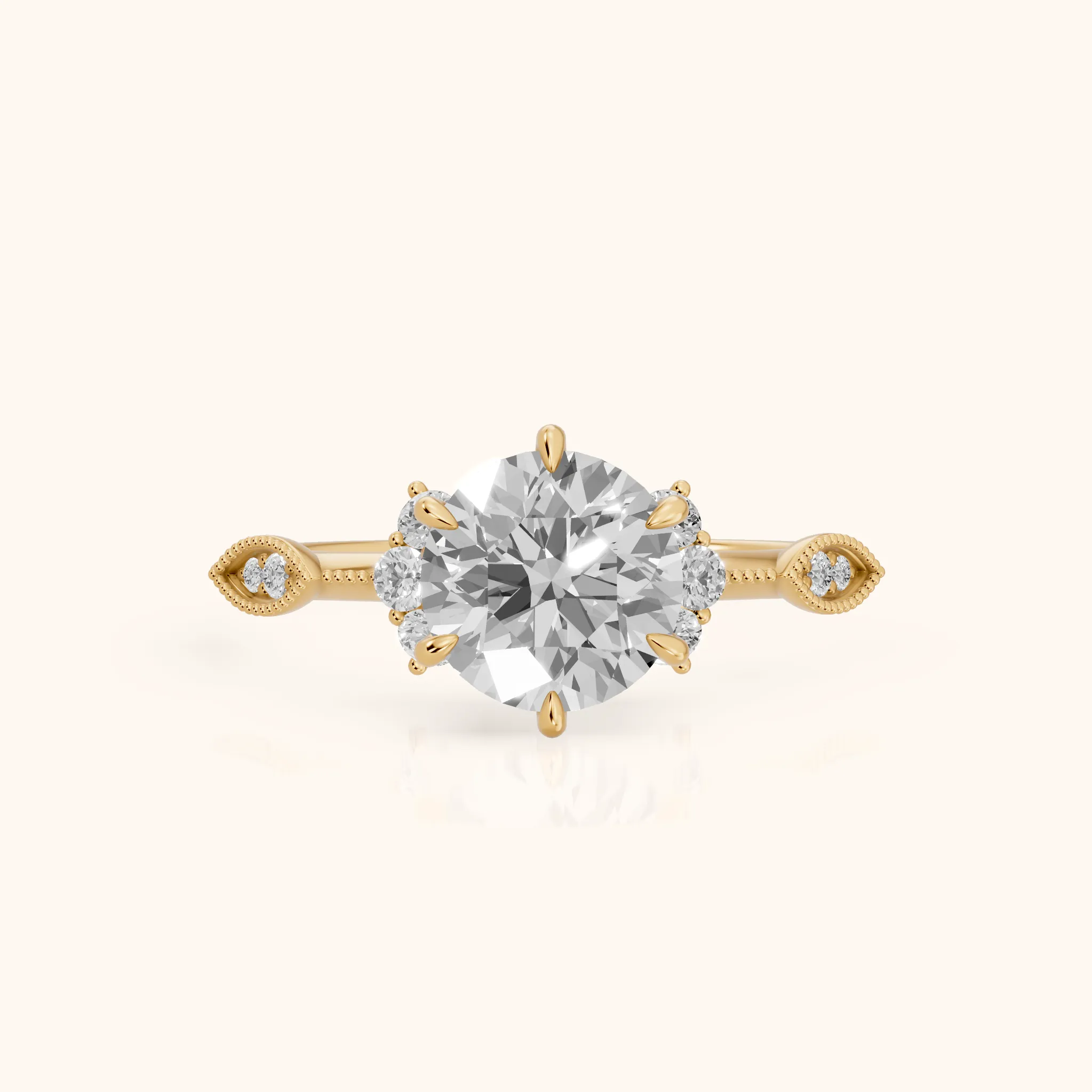 Naomi Vintage Milgrain Round Diamond Engagement Ring in Yellow Gold — view 1