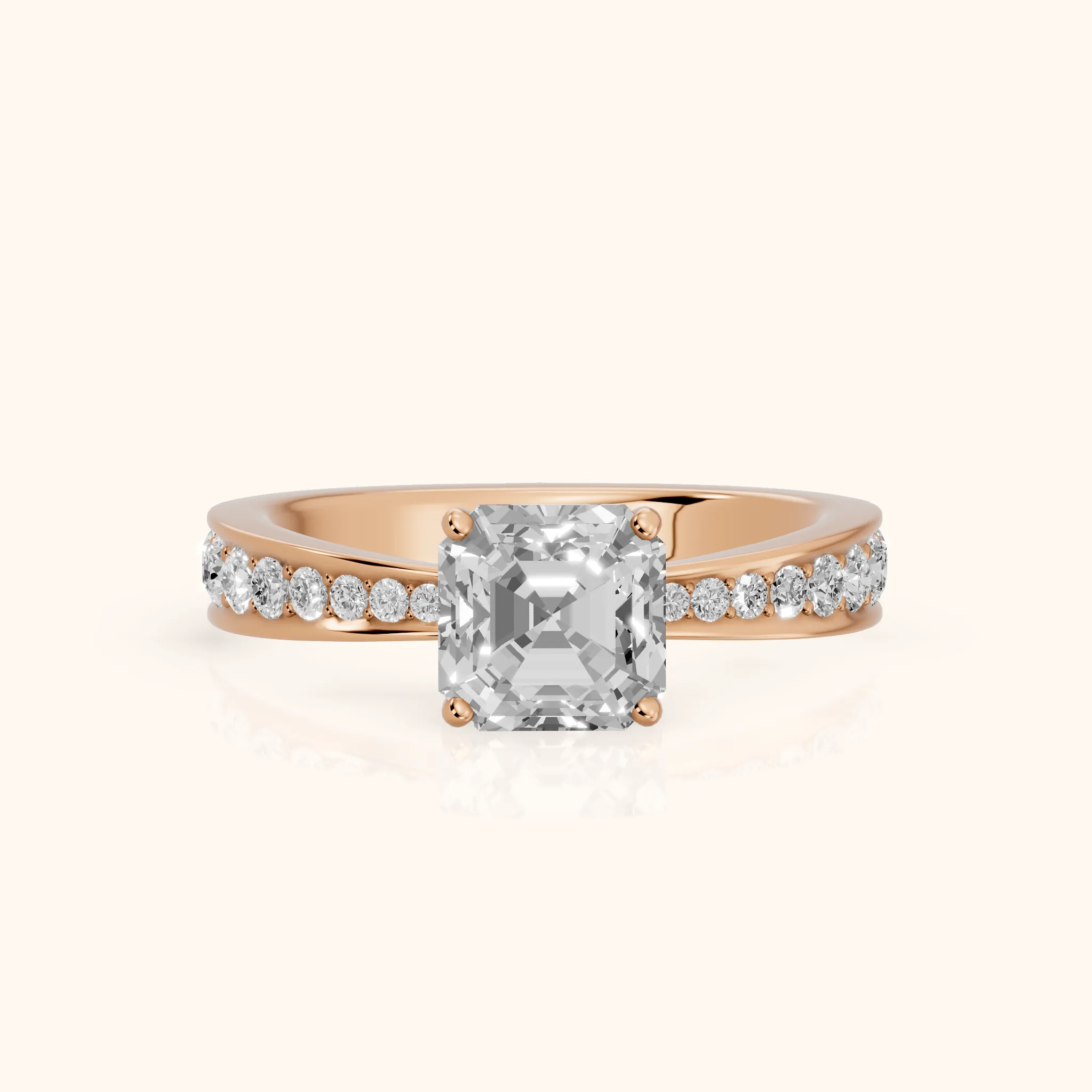 Rhea Sidestone Pavé Asscher Diamond Engagement Ring in Rose Gold — view 1