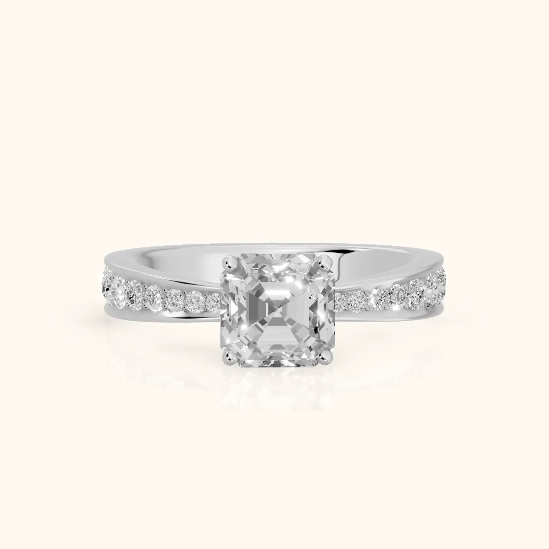 Rhea Sidestone Pavé Asscher Diamond Engagement Ring in Silver — view 2