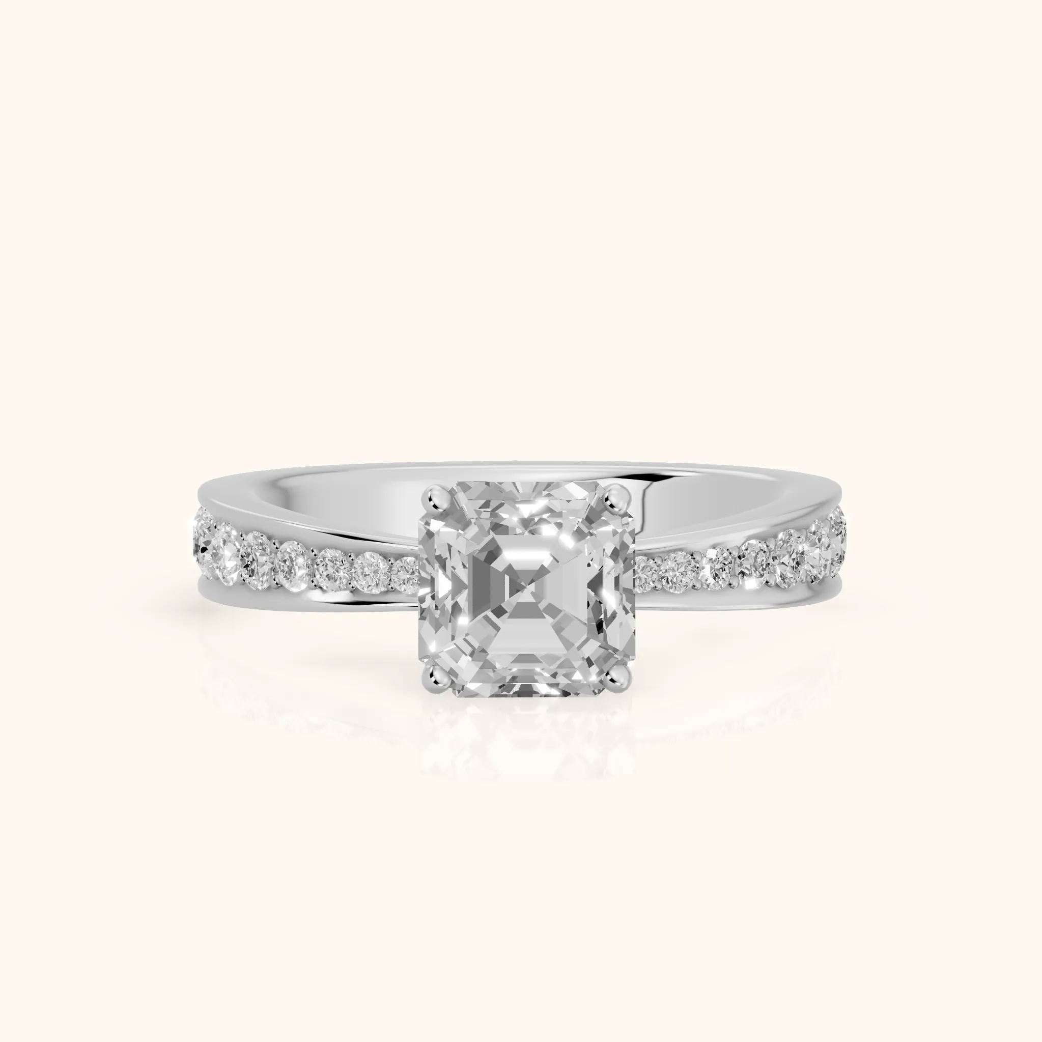 Rhea Sidestone Pavé Asscher Diamond Engagement Ring in Silver — view 1