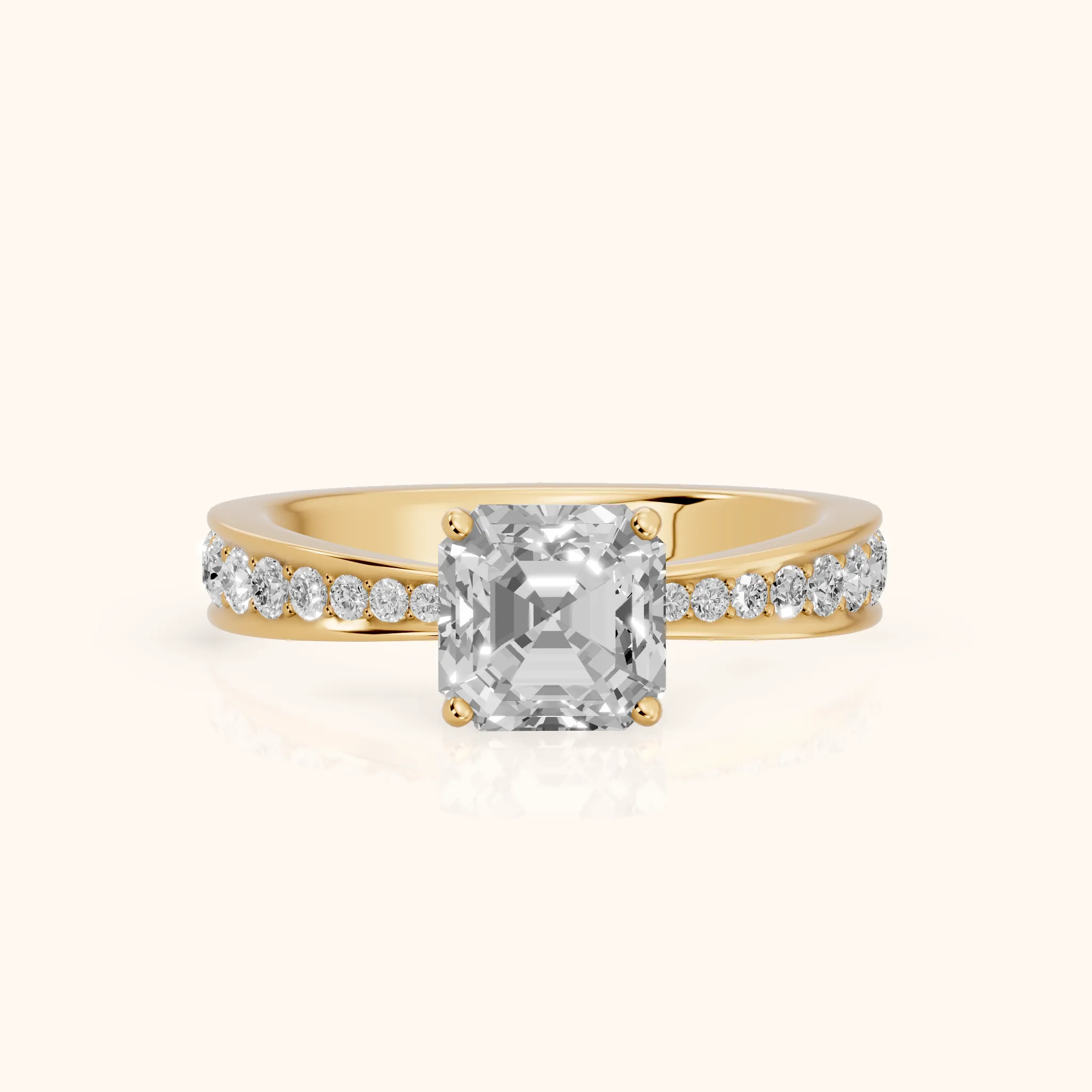 Rhea Sidestone Pavé Asscher Diamond Engagement Ring in Yellow Gold — view 1
