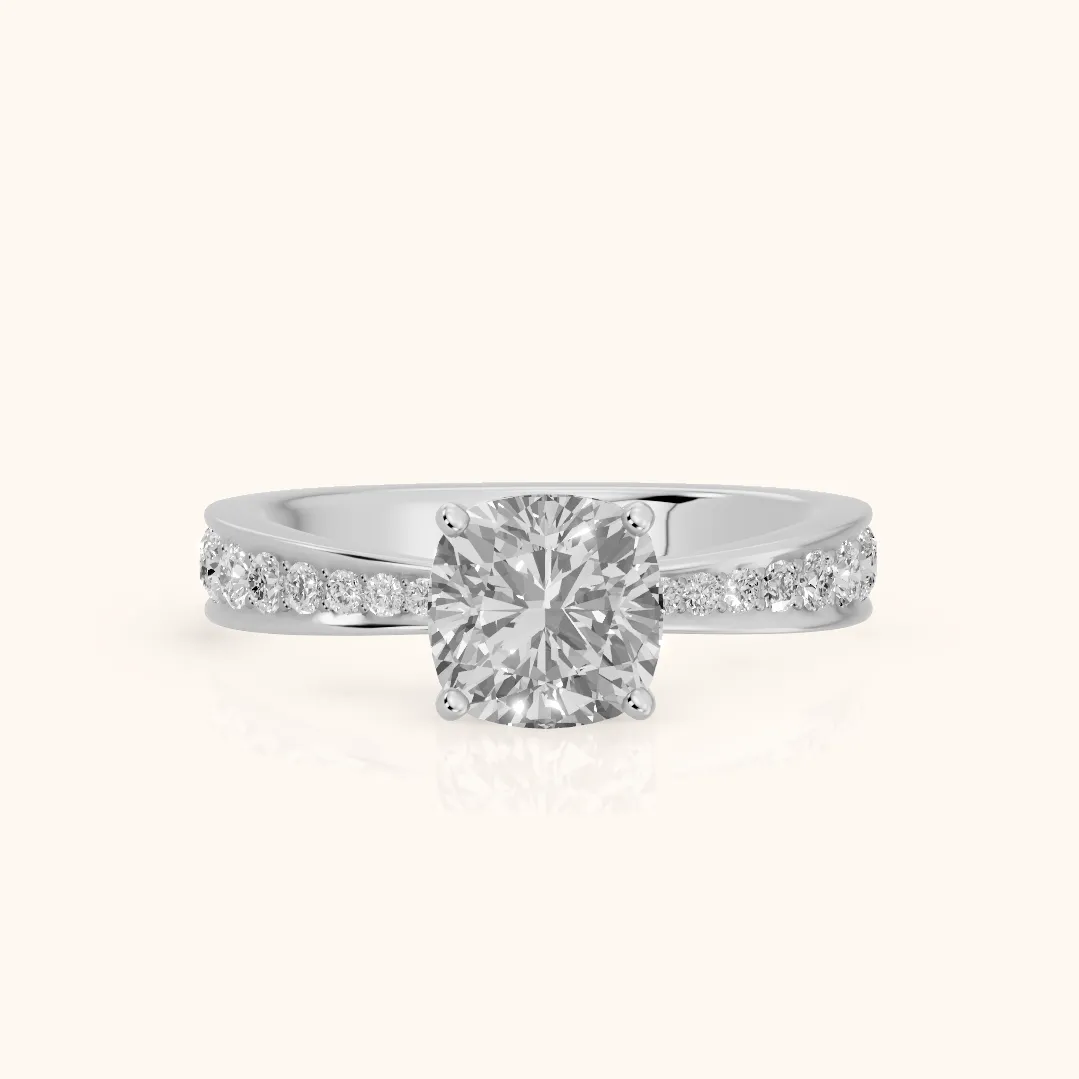 Rhea Sidestone Pavé Cushion Diamond Engagement Ring in Silver — view 2