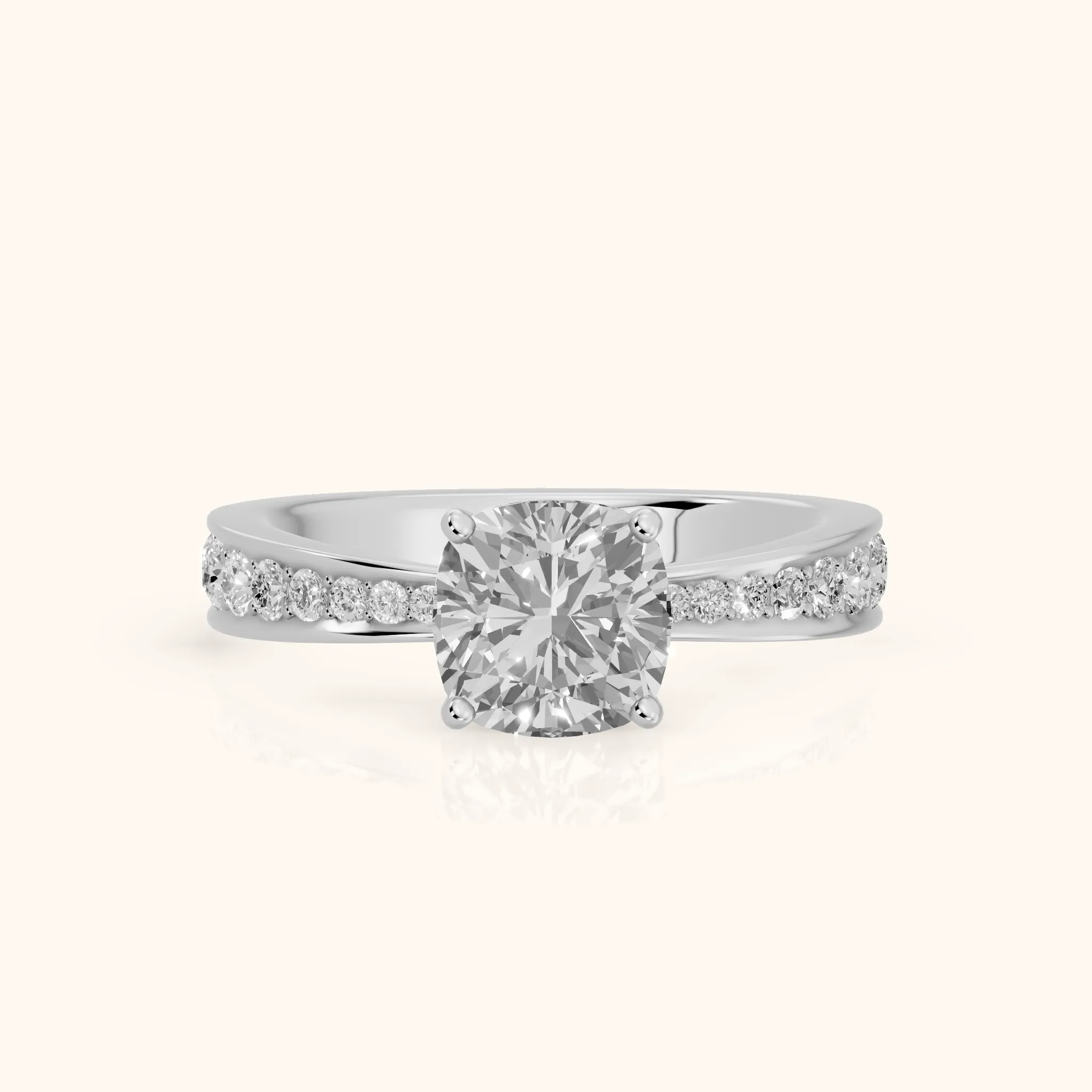 Rhea Sidestone Pavé Cushion Diamond Engagement Ring in Silver — view 1