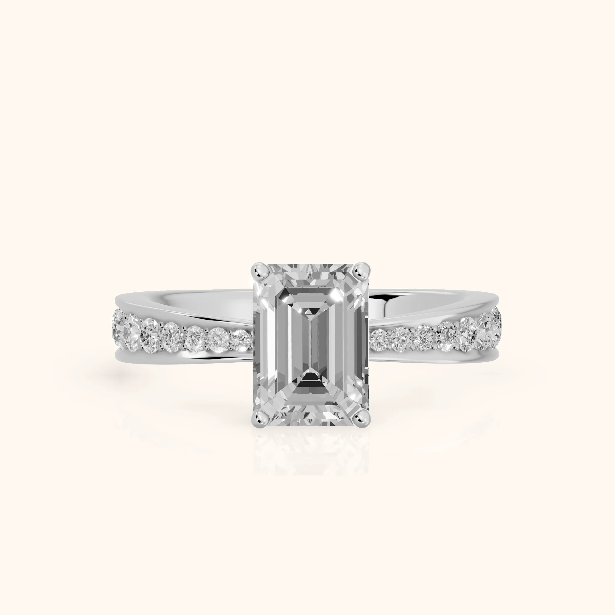 Rhea Sidestone Pavé Emerald Diamond Engagement Ring in Silver — view 1