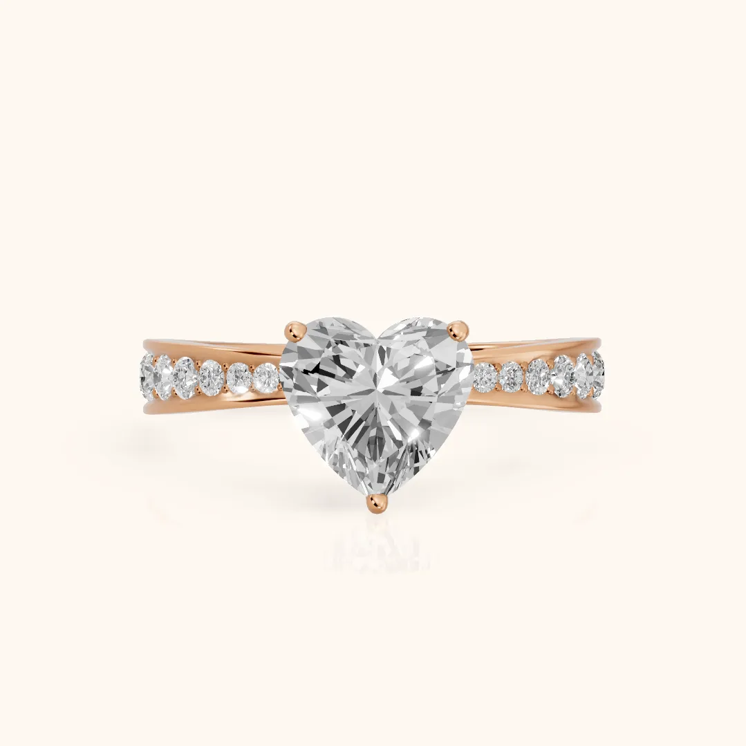 Rhea Sidestone Pavé Heart Diamond Engagement Ring in Rose Gold — view 2