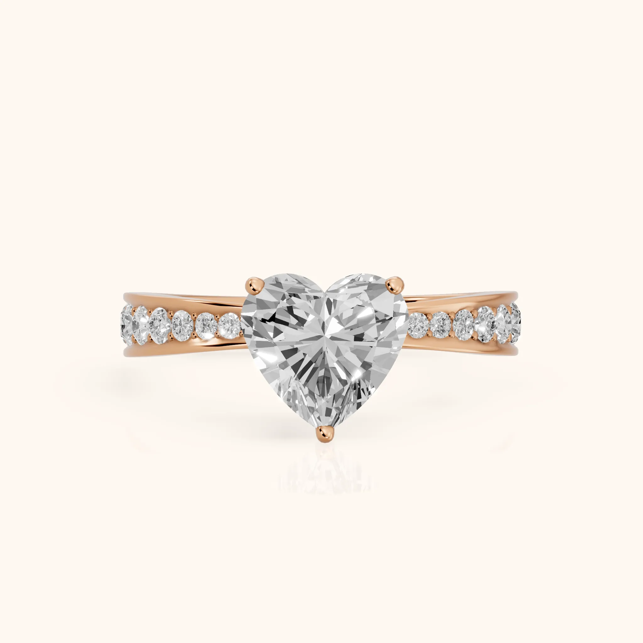 Rhea Sidestone Pavé Heart Diamond Engagement Ring in Rose Gold — view 1