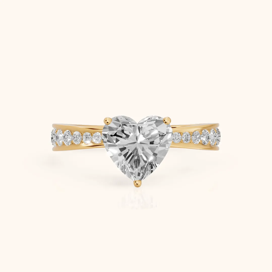 Rhea Sidestone Pavé Heart Diamond Engagement Ring in Yellow Gold — view 2