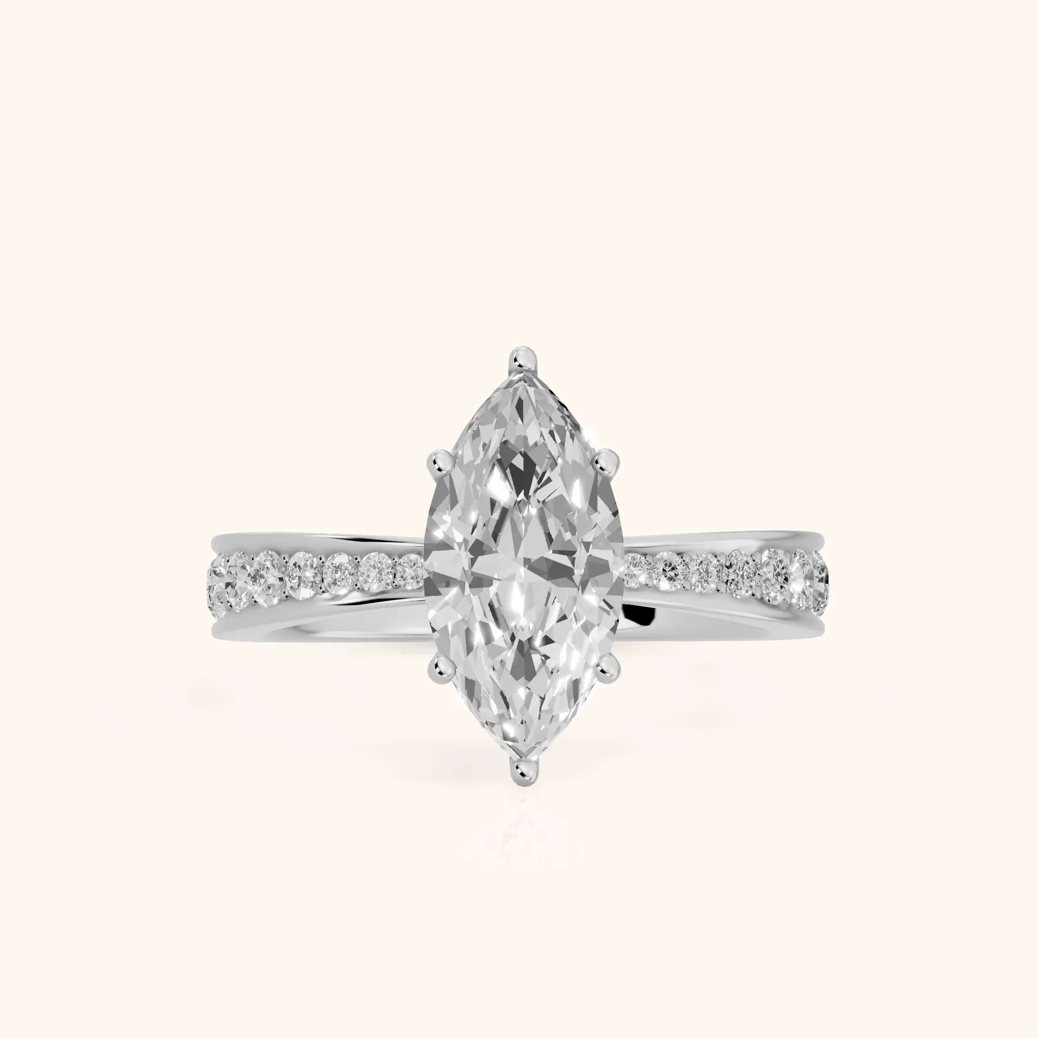 Rhea Sidestone Pavé Marquise Diamond Engagement Ring in Platinum — view 1