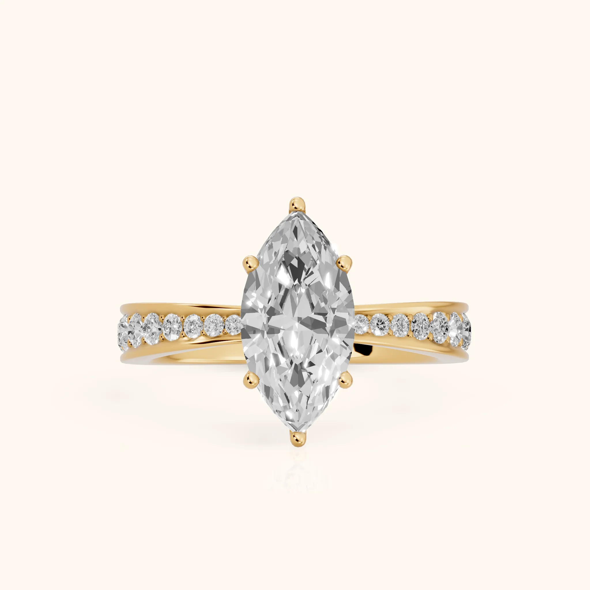 Rhea Sidestone Pavé Marquise Diamond Engagement Ring in Yellow Gold — view 1