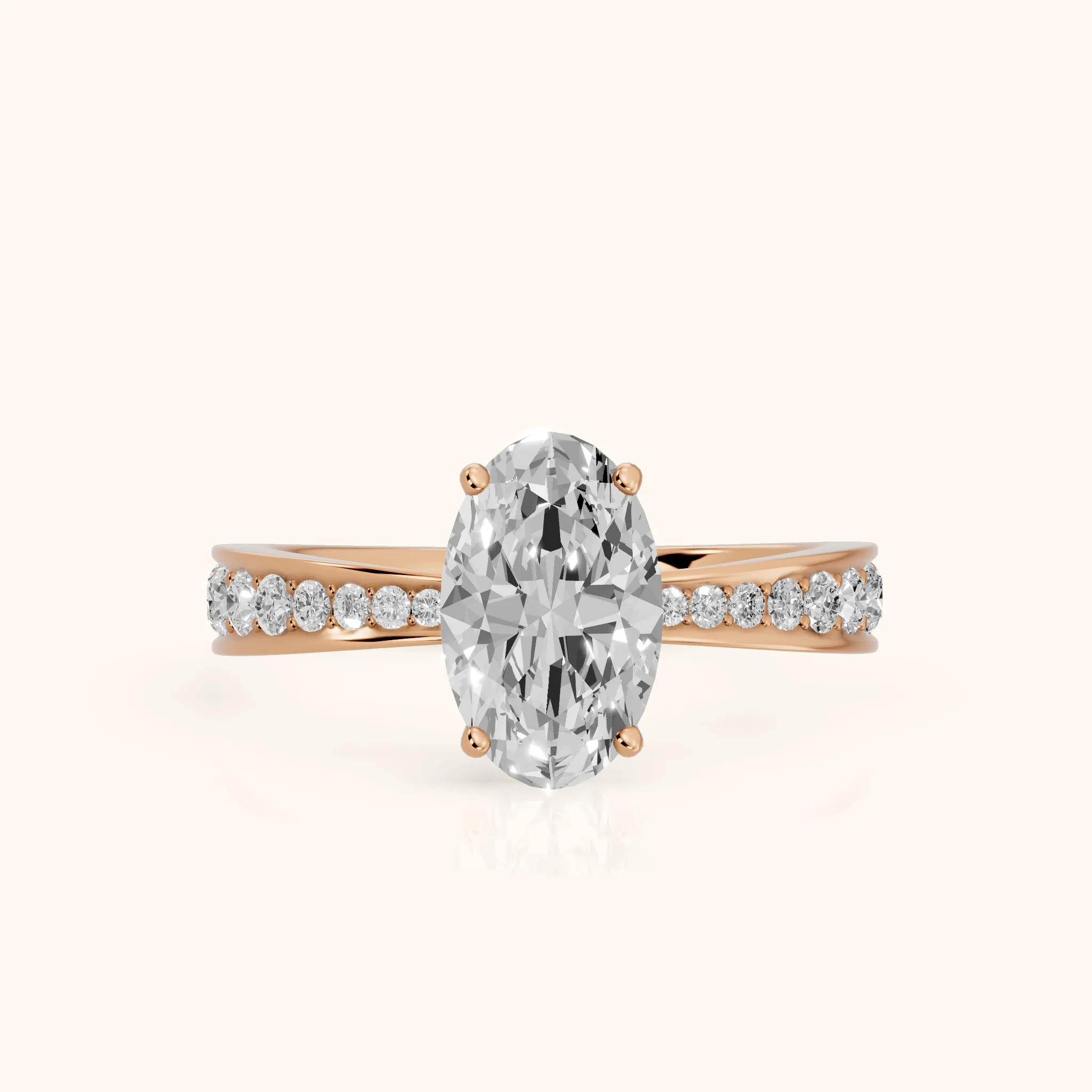Rhea Sidestone Pavé Oval Diamond Engagement Ring in Rose Gold — view 1