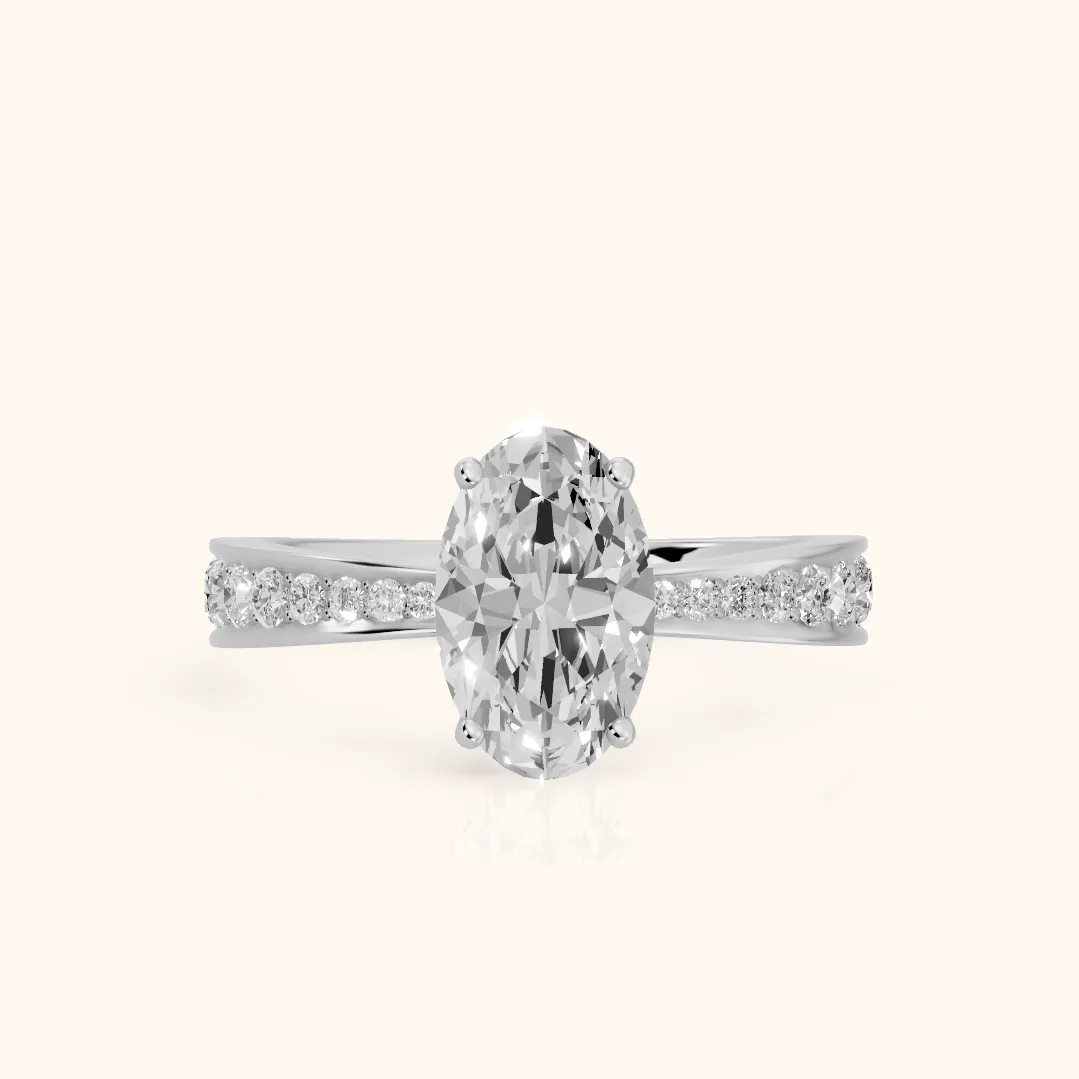 Rhea Sidestone Pavé Oval Diamond Engagement Ring in Silver — view 2
