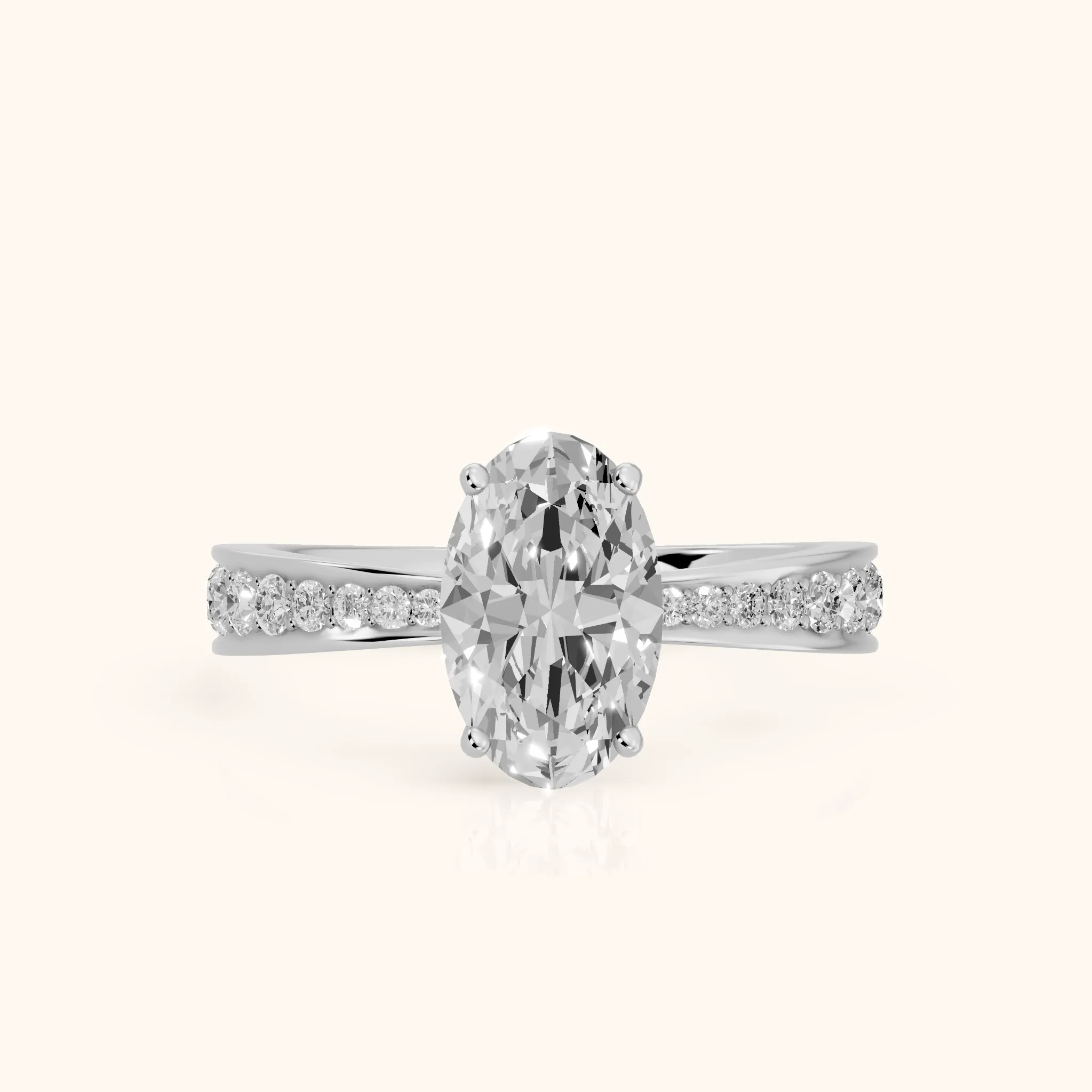 Rhea Sidestone Pavé Oval Diamond Engagement Ring in Silver — view 1
