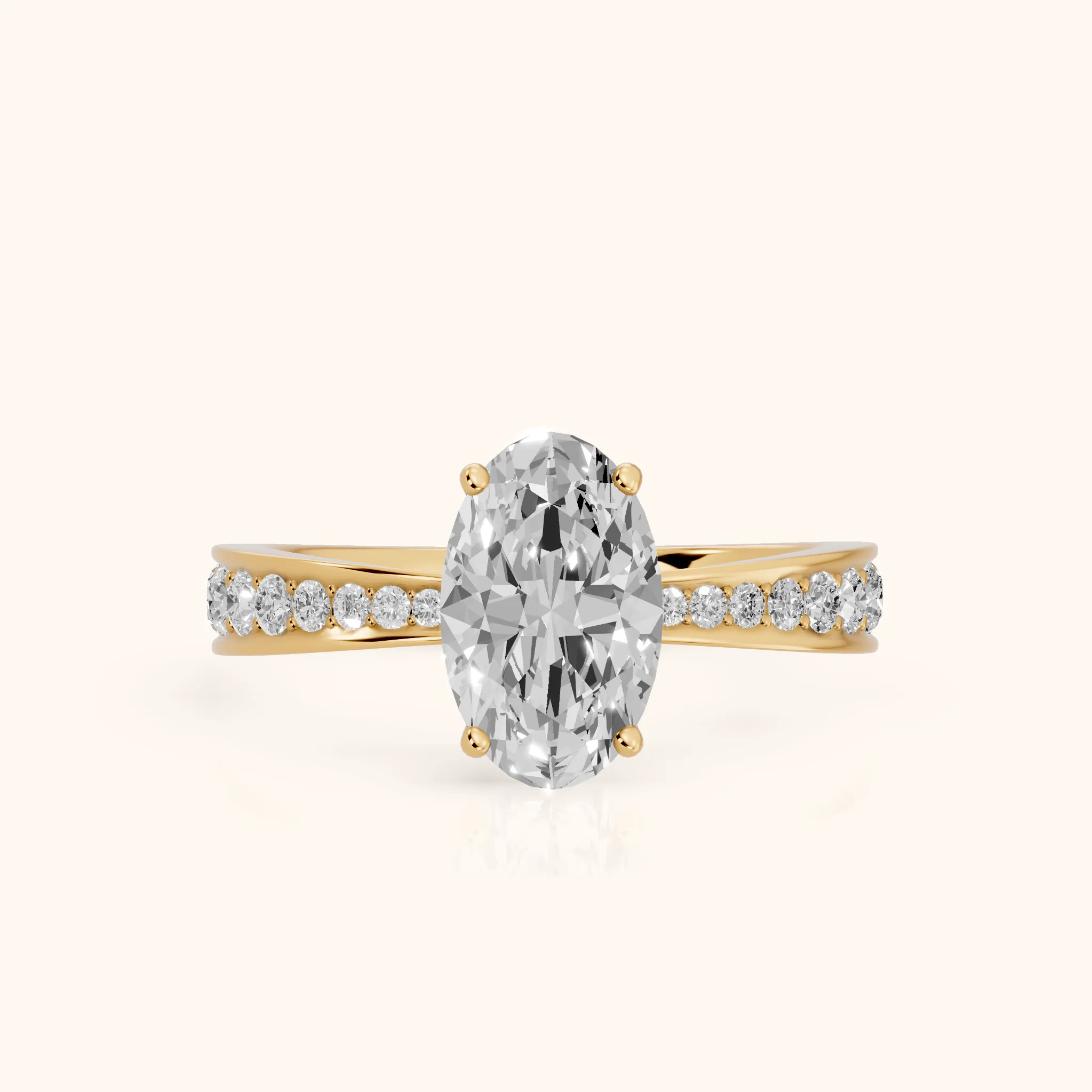 Rhea Sidestone Pavé Oval Diamond Engagement Ring in Yellow Gold — view 1
